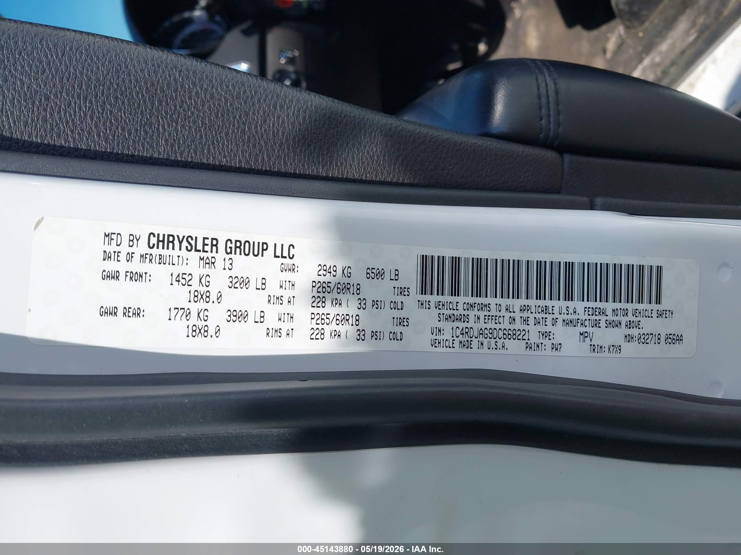 2013 Dodge Durango Sxt White vin: 1C4RDJAG9DC668221