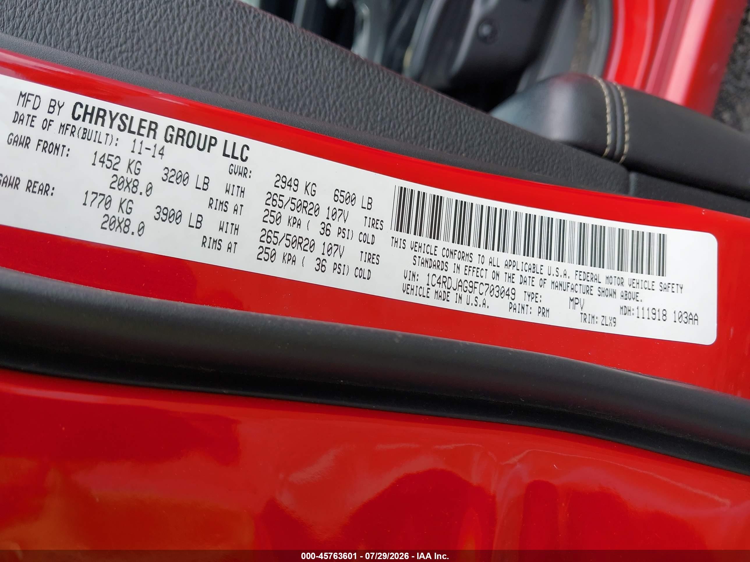 2015 Dodge Durango Sxt Red vin: 1C4RDJAG9FC703049