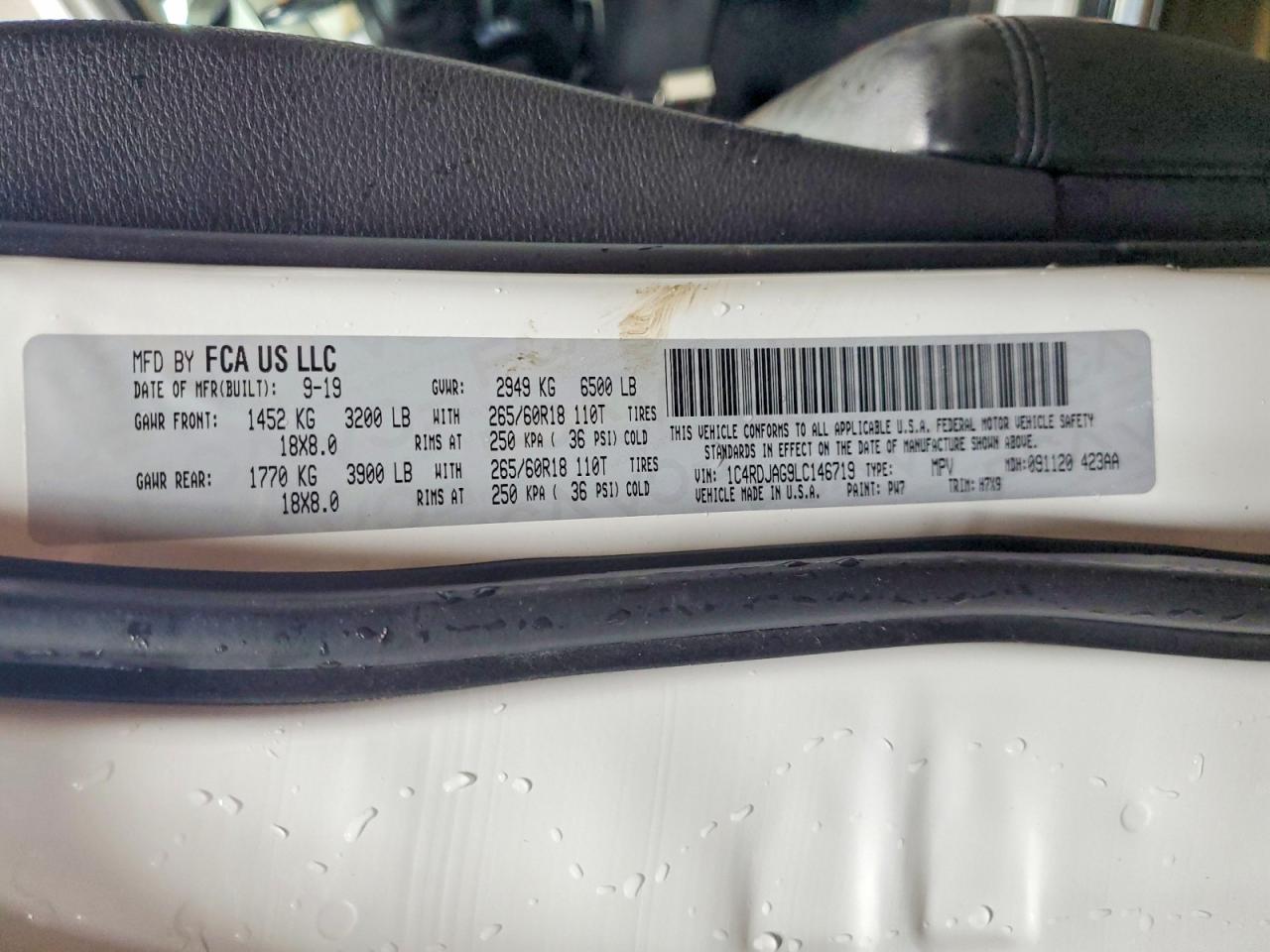 2020 Dodge Durango Sxt White vin: 1C4RDJAG9LC146719