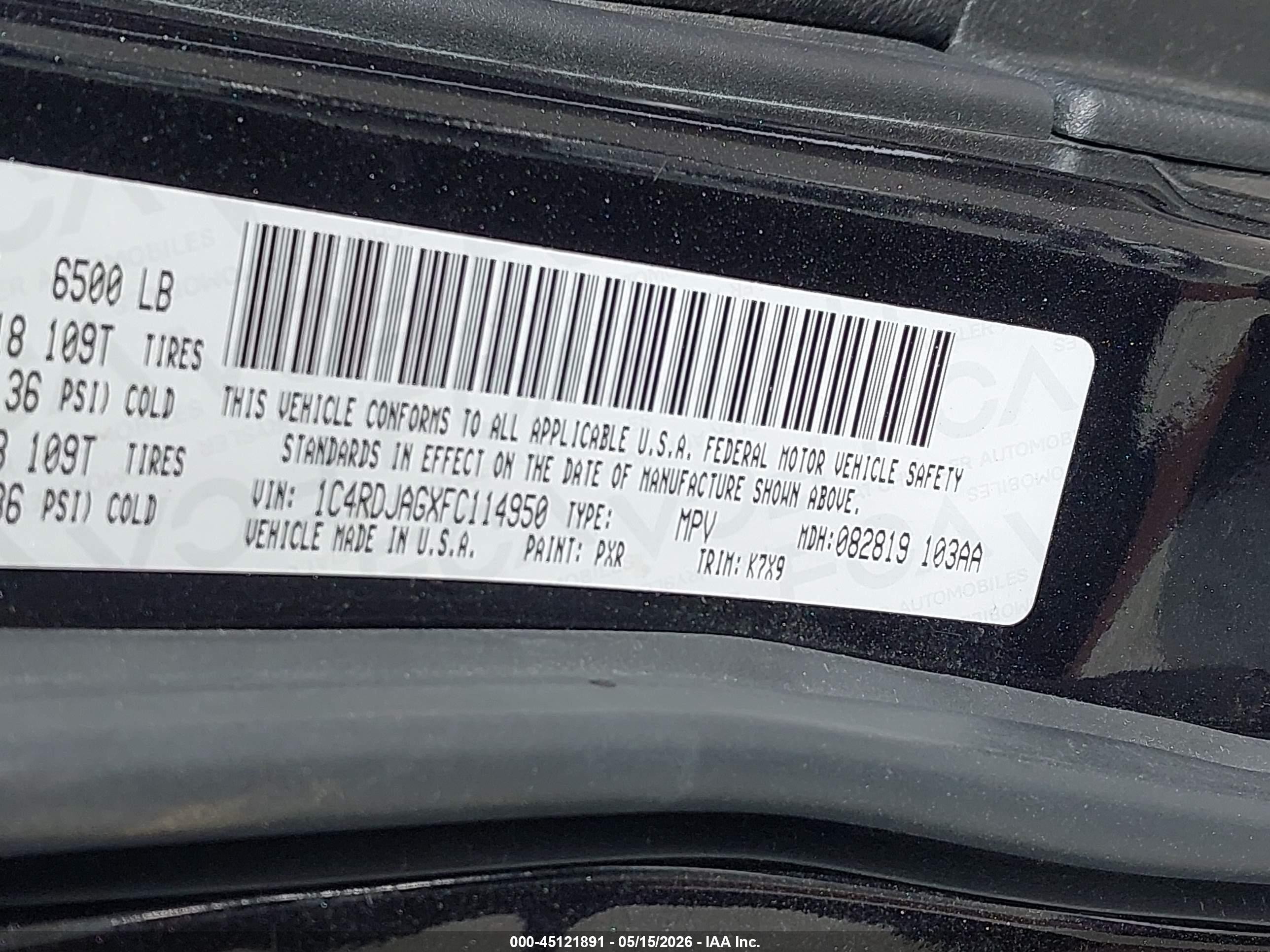 2015 Dodge Durango Sxt Black vin: 1C4RDJAGXFC114950