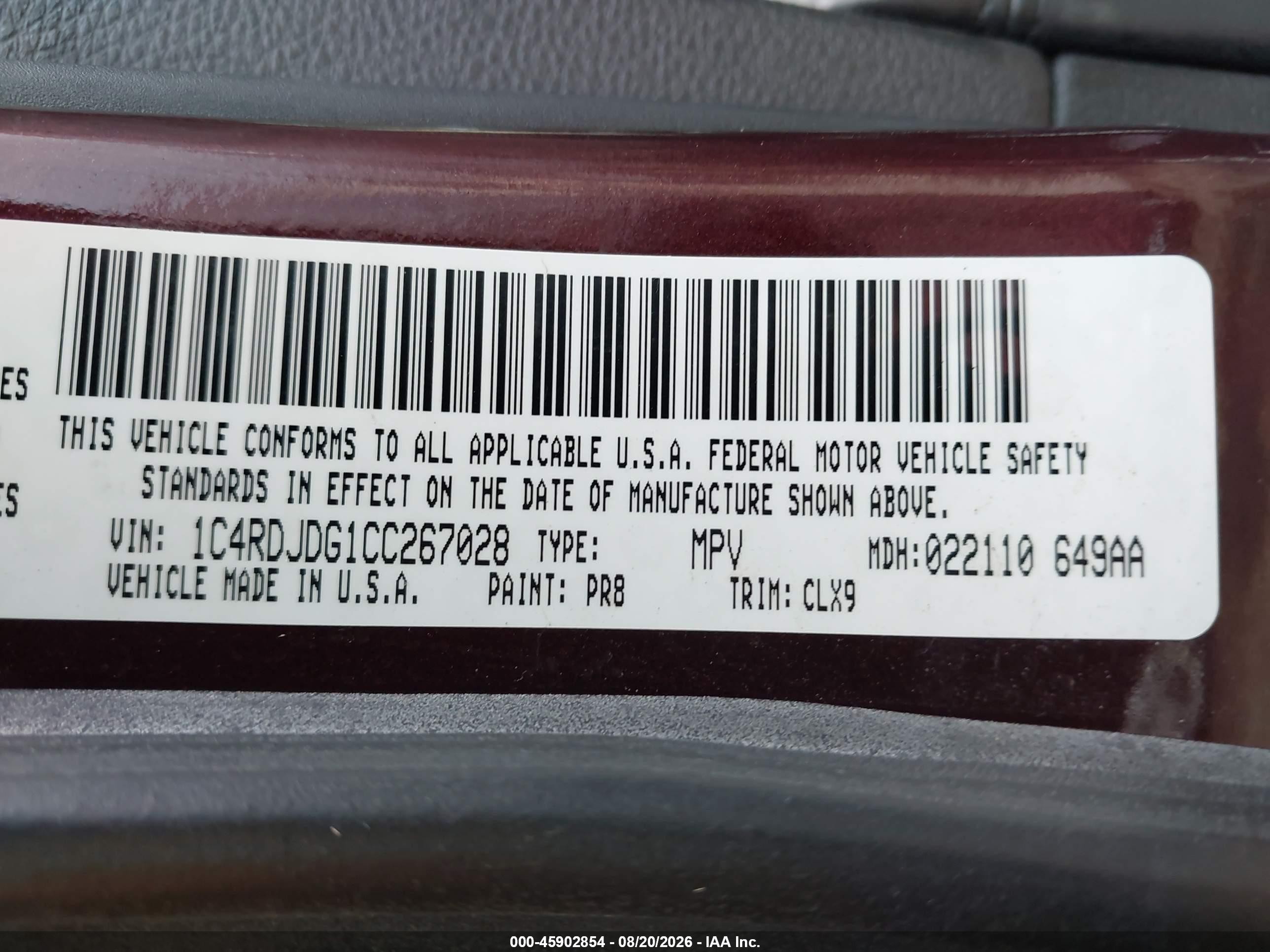 2012 Dodge Durango Crew Burgundy vin: 1C4RDJDG1CC267028
