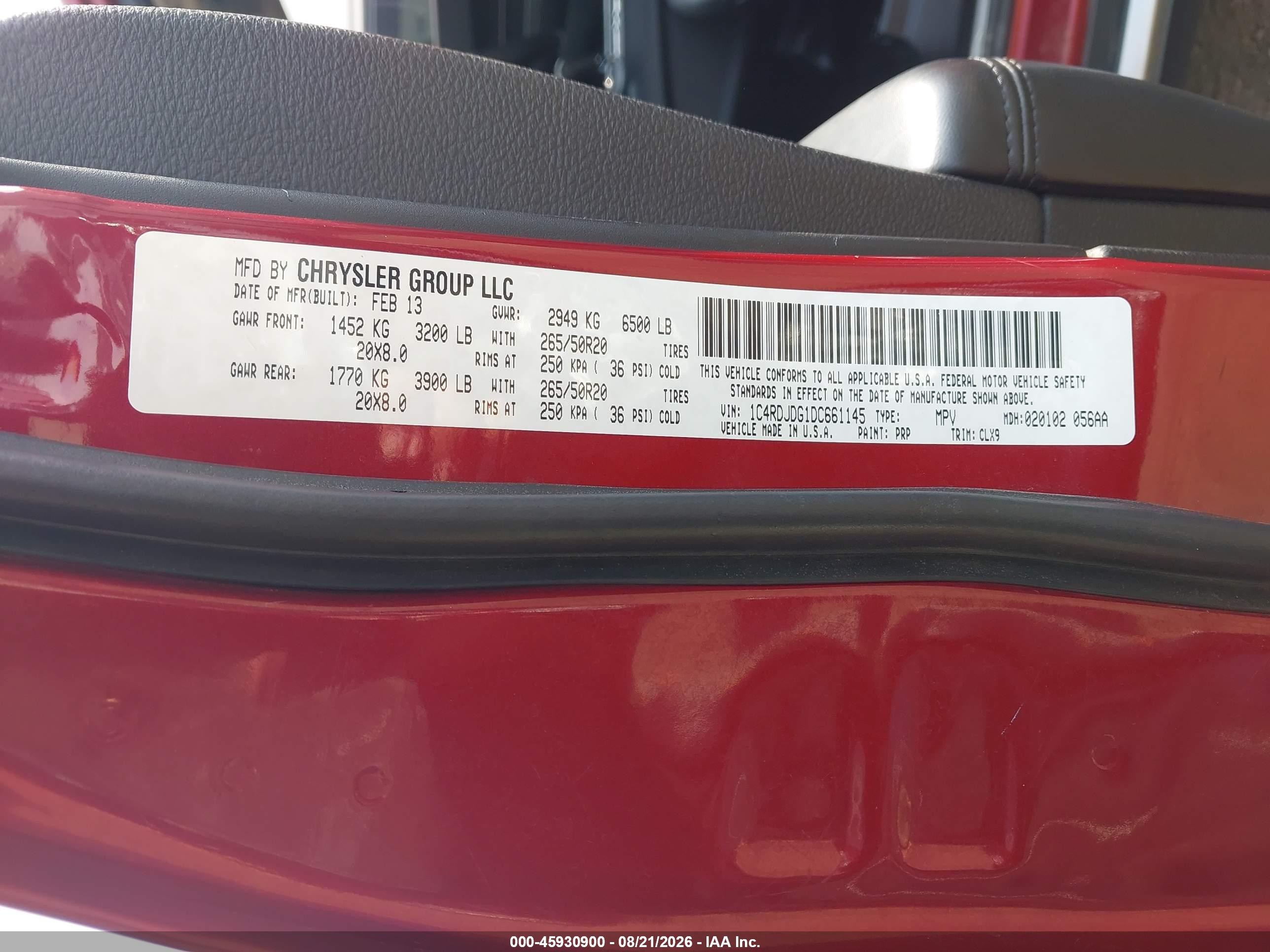2013 Dodge Durango Crew Бордовый vin: 1C4RDJDG1DC661145