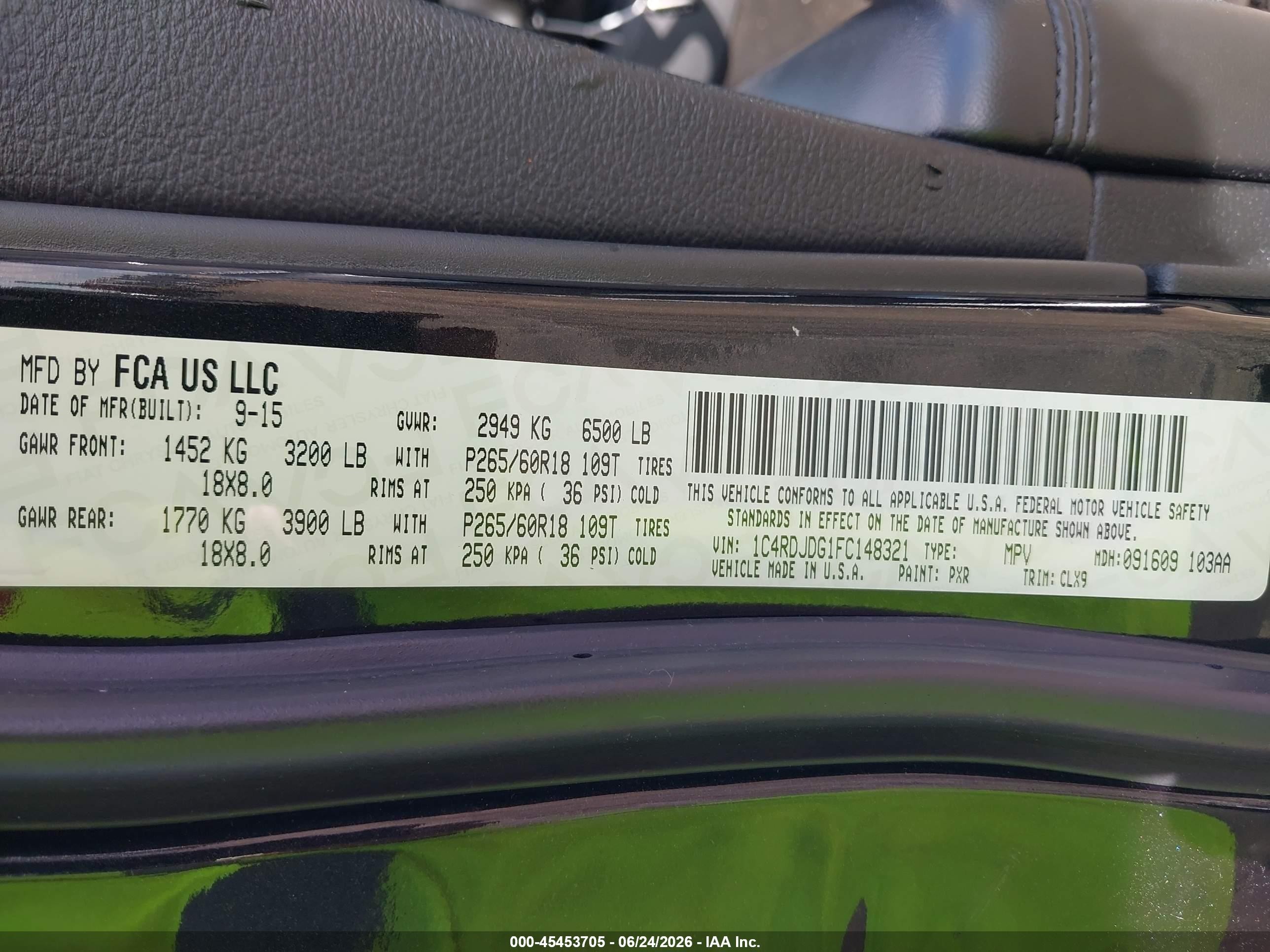 2015 Dodge Durango Limited Черный vin: 1C4RDJDG1FC148321