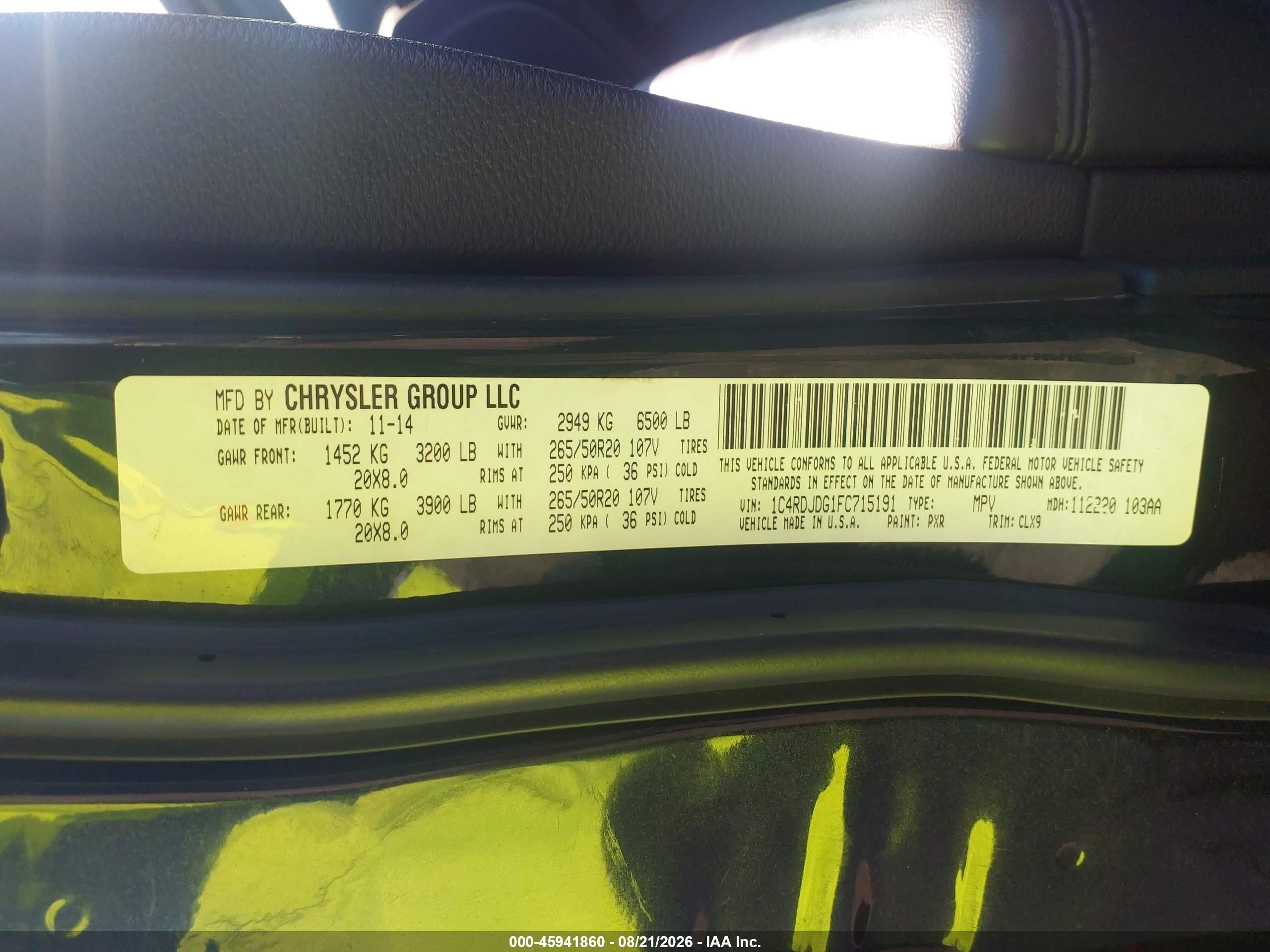 2015 Dodge Durango Limited Black vin: 1C4RDJDG1FC715191