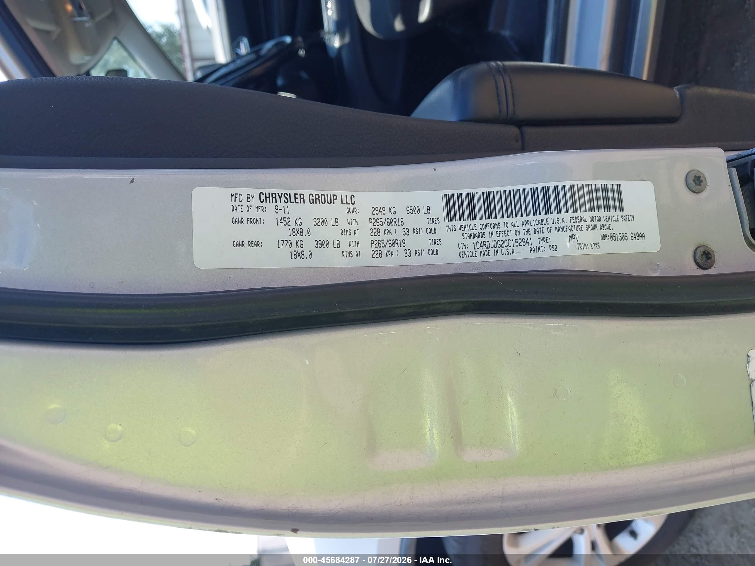 2012 Dodge Durango Crew Silver vin: 1C4RDJDG2CC152941