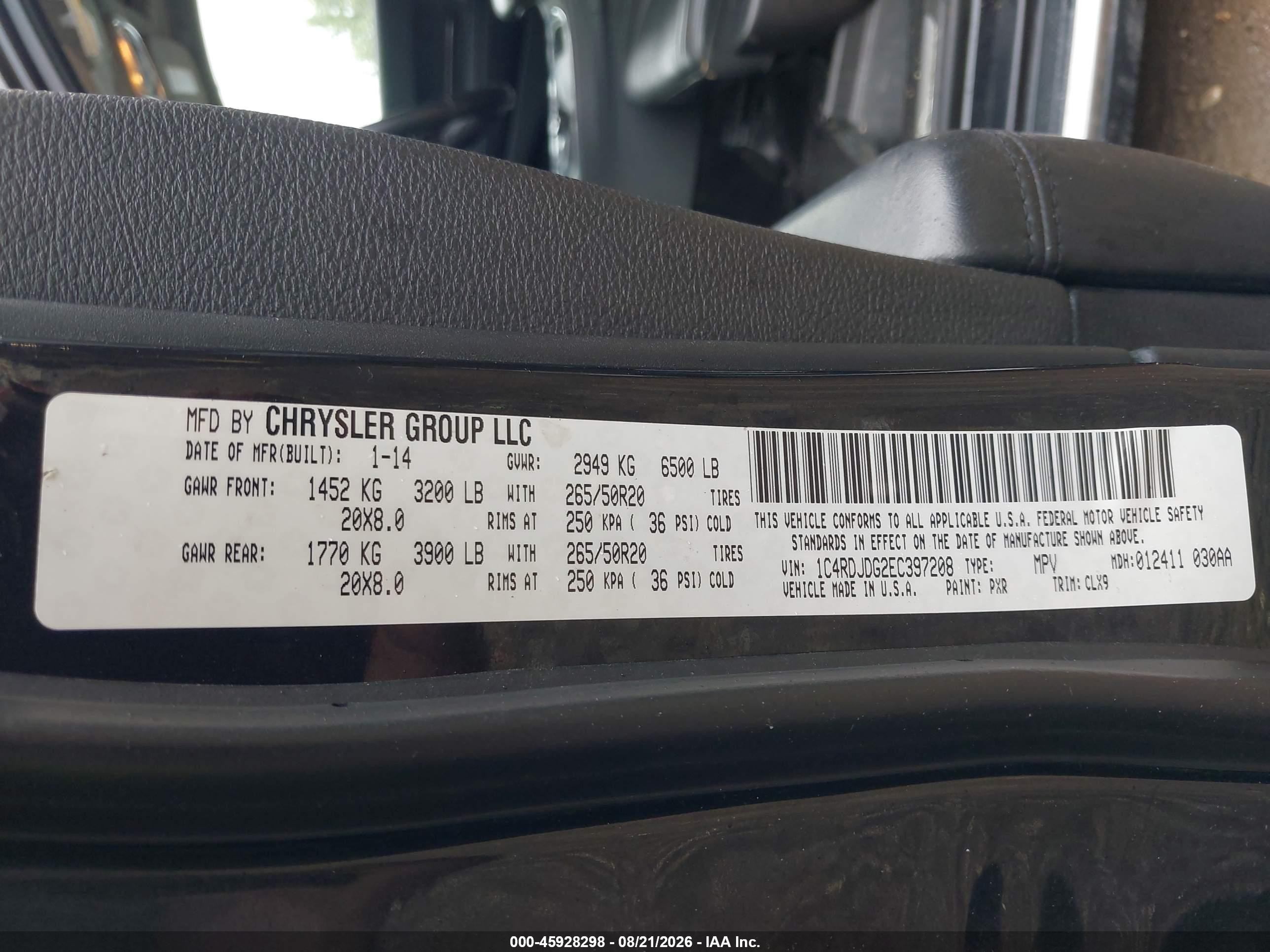 2014 Dodge Durango Limited Black vin: 1C4RDJDG2EC397208