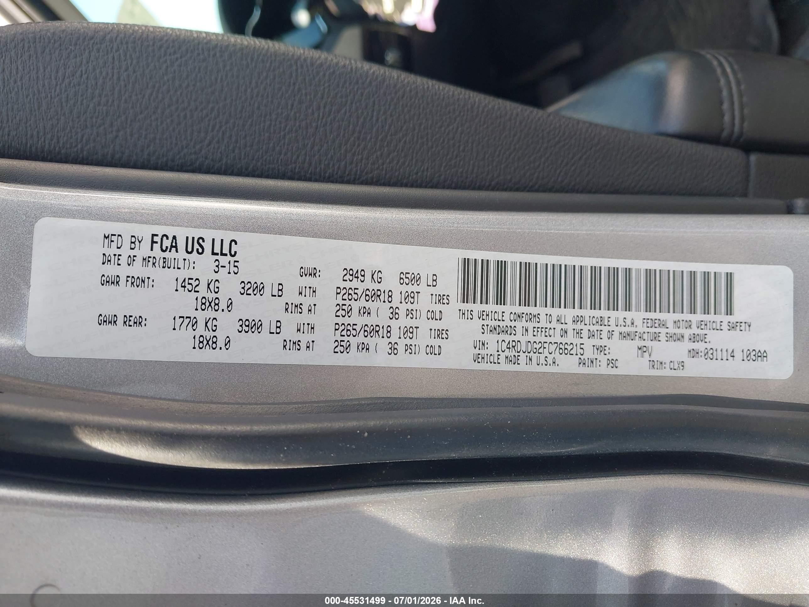2015 Dodge Durango Limited Silver vin: 1C4RDJDG2FC766215