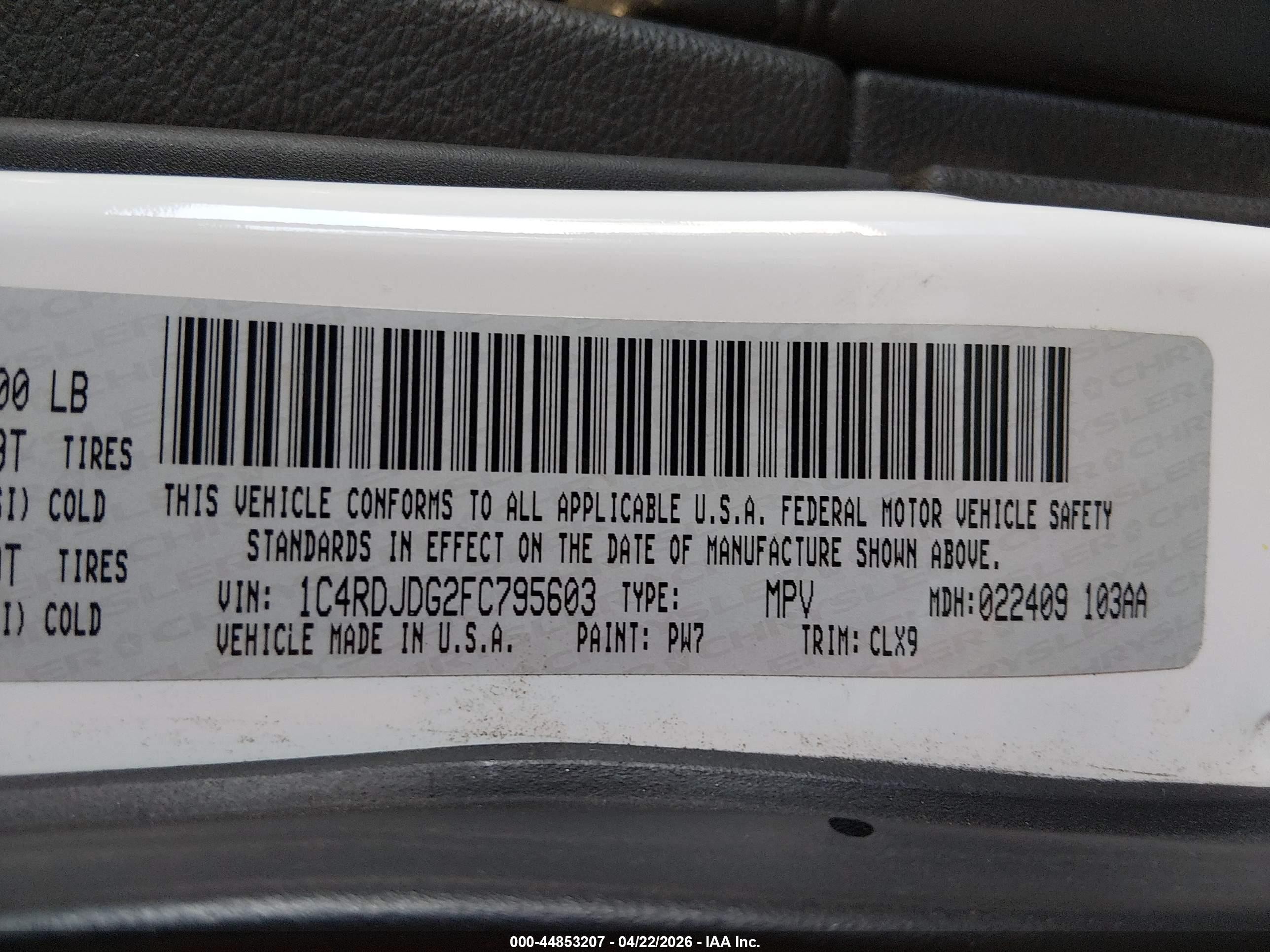 2015 Dodge Durango Limited White vin: 1C4RDJDG2FC795603