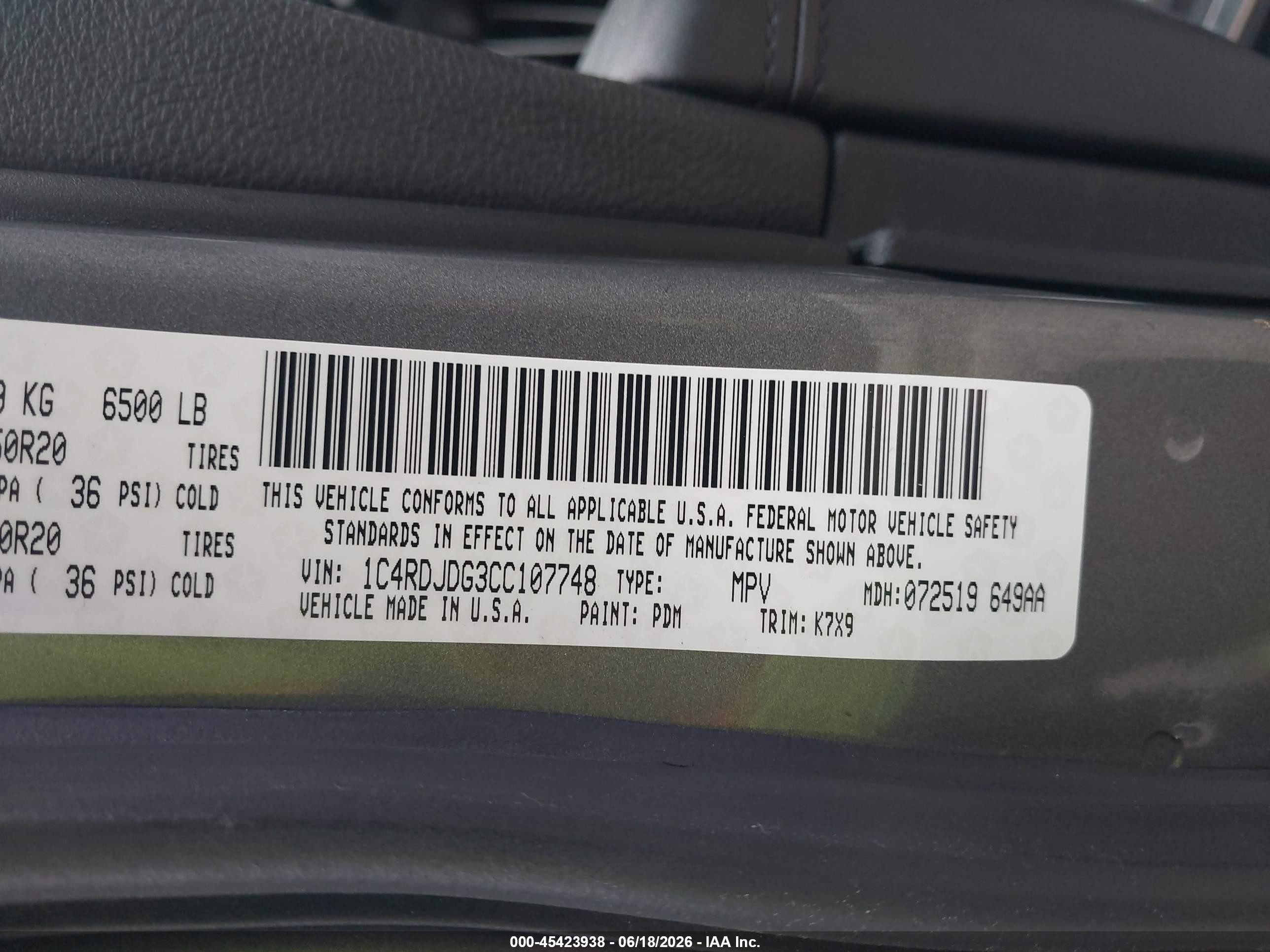 2012 Dodge Durango Crew Gray vin: 1C4RDJDG3CC107748