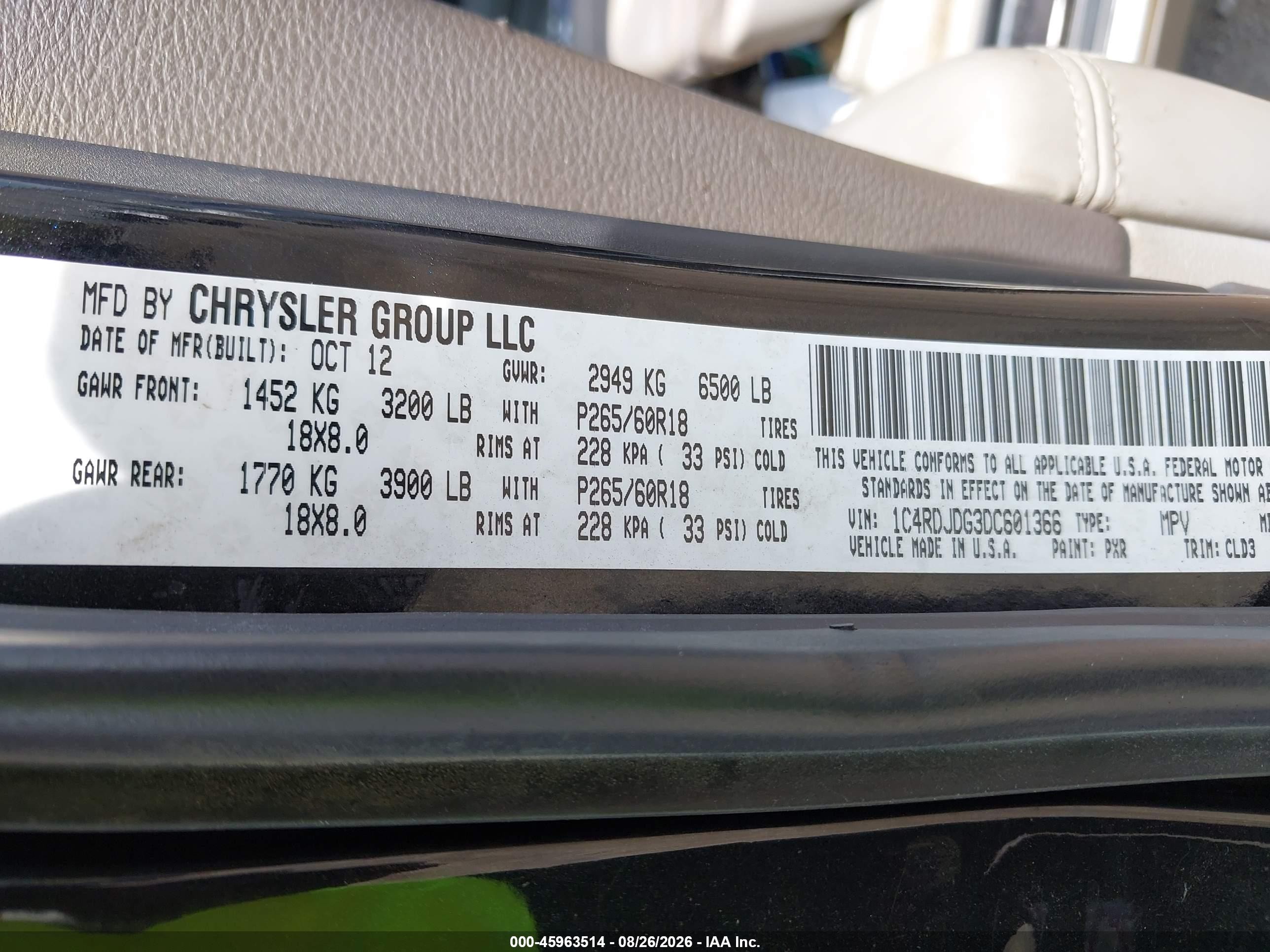 2013 Dodge Durango Crew Черный vin: 1C4RDJDG3DC601366