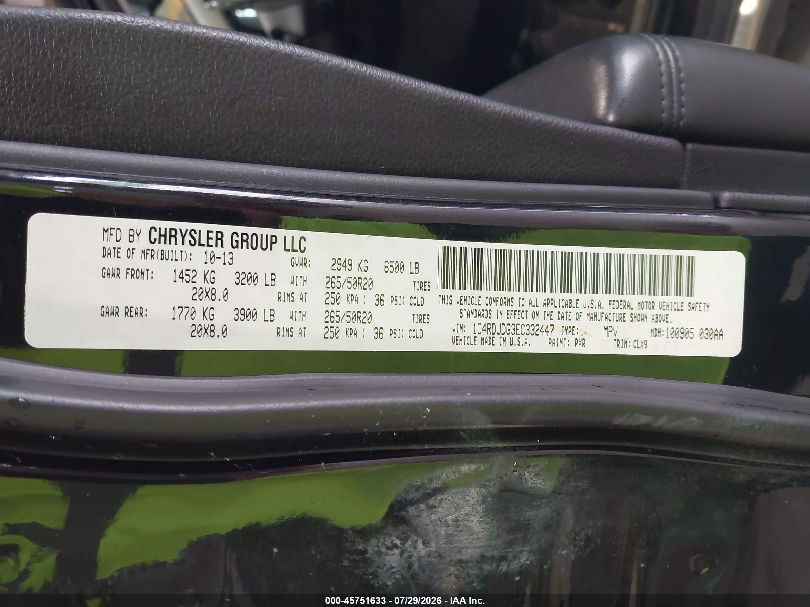 2014 Dodge Durango Limited Черный vin: 1C4RDJDG3EC332447