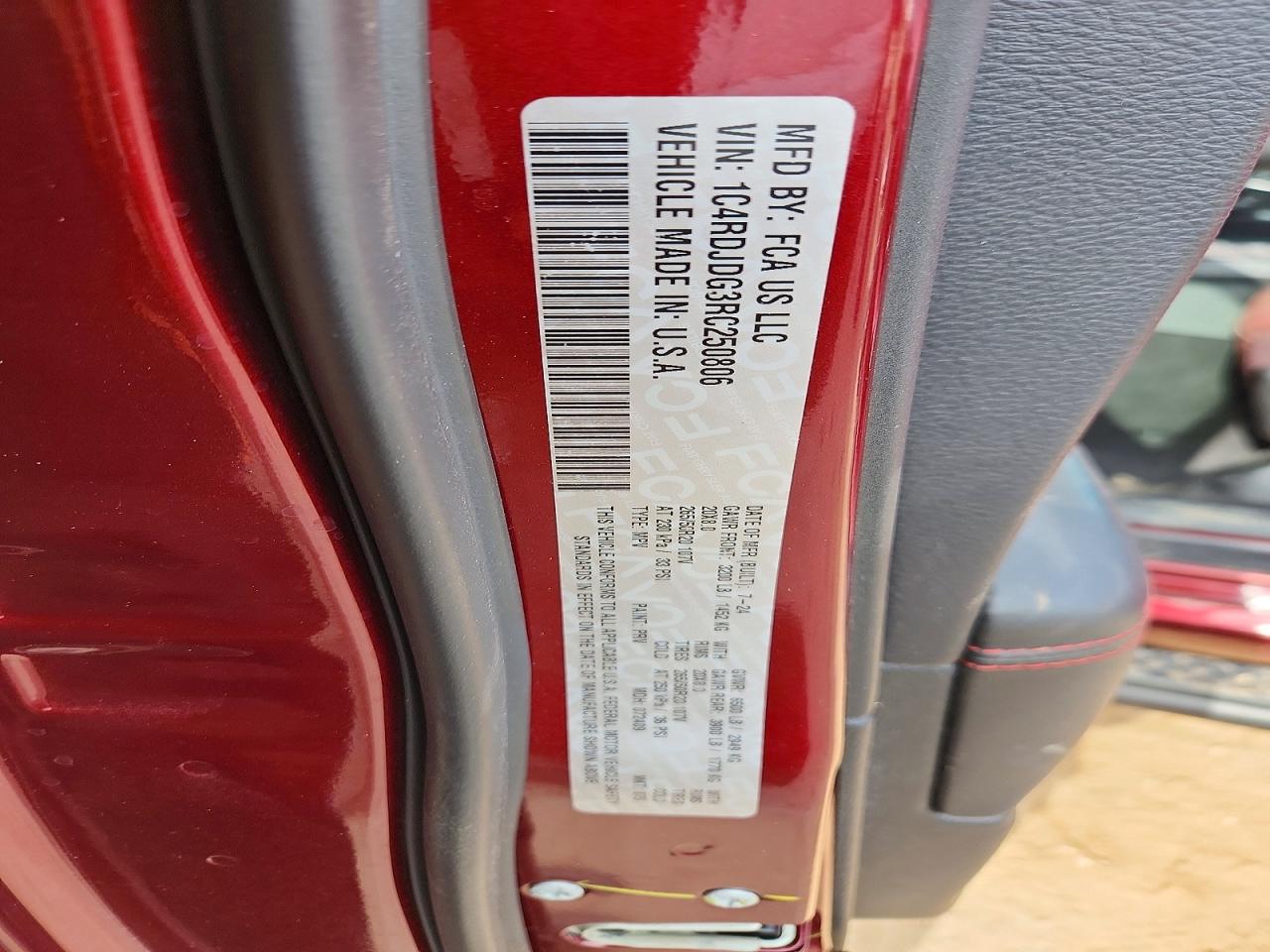 2024 Dodge Durango Gt Burgundy vin: 1C4RDJDG3RC250806
