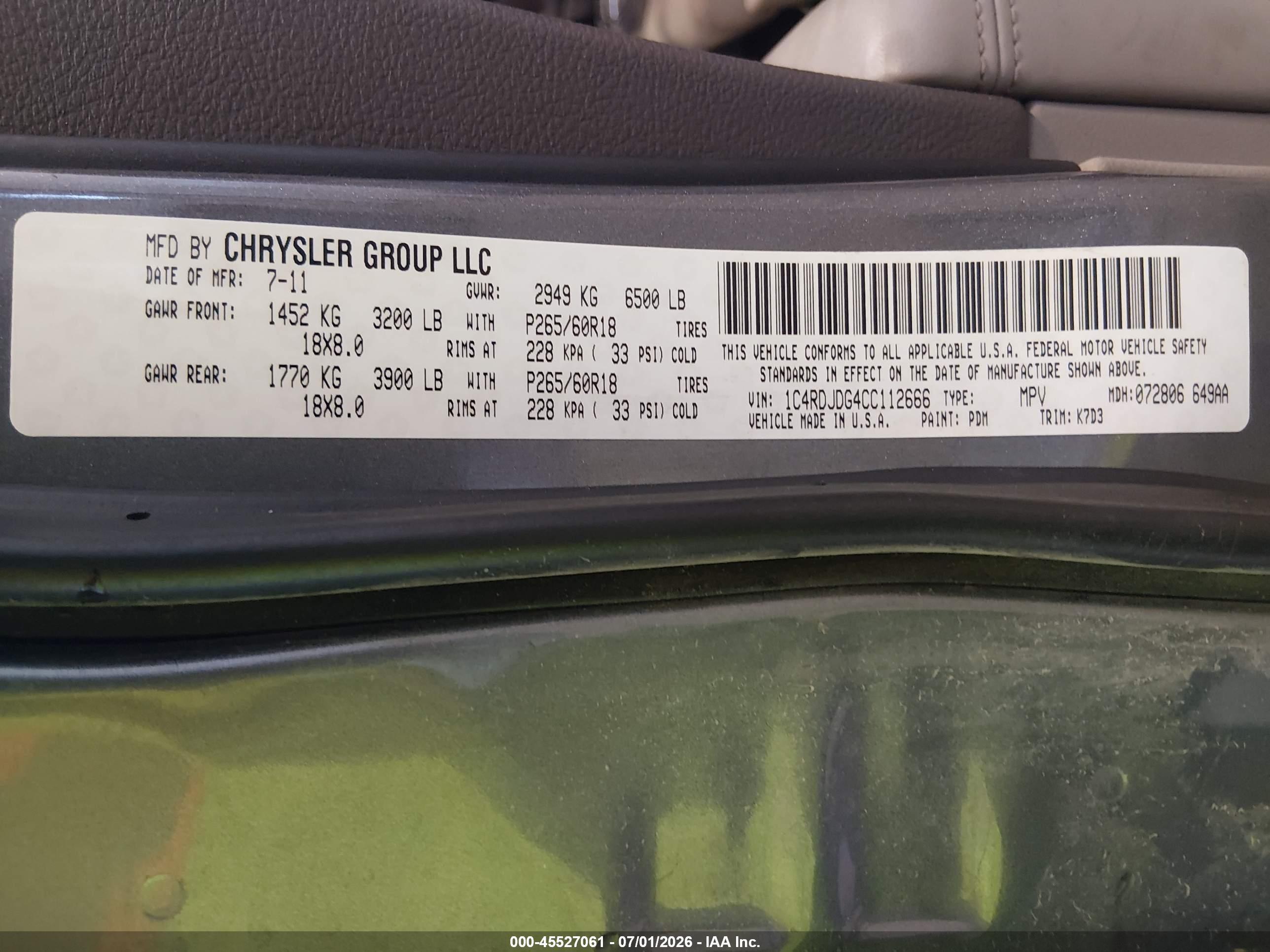 2012 Dodge Durango Crew Gray vin: 1C4RDJDG4CC112666
