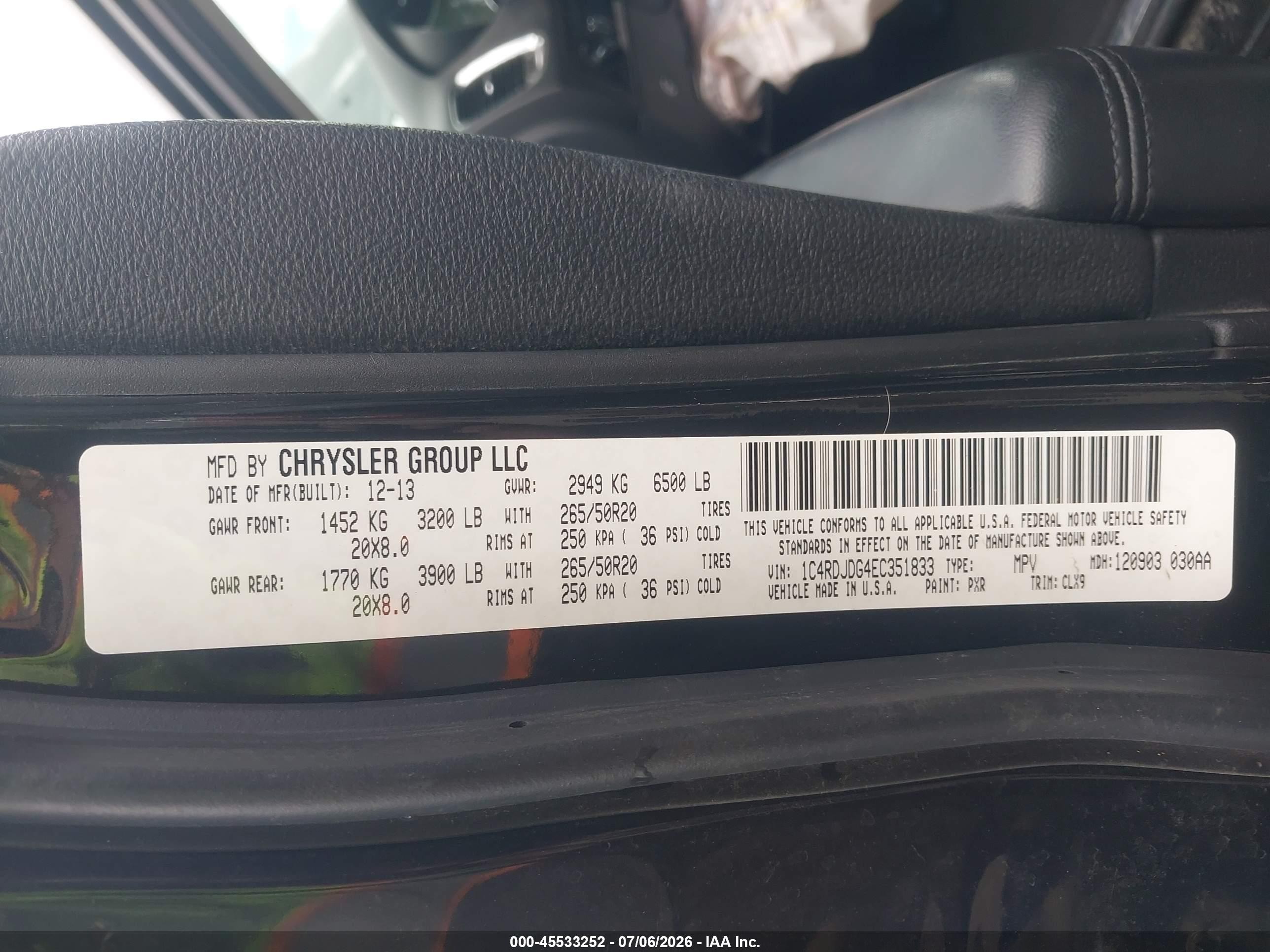 2014 Dodge Durango Limited Черный vin: 1C4RDJDG4EC351833