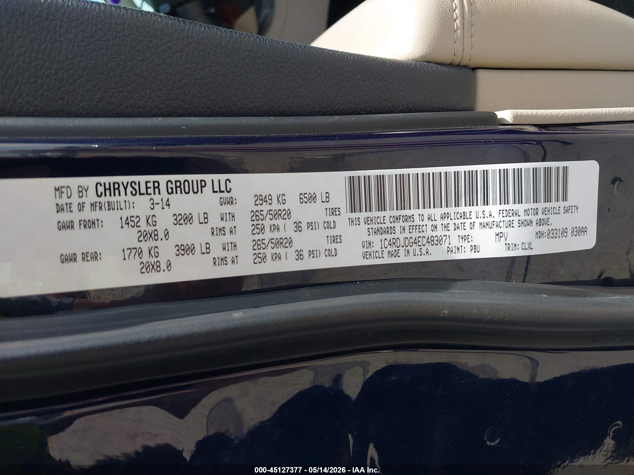 2014 Dodge Durango Limited Dark Blue vin: 1C4RDJDG4EC483071
