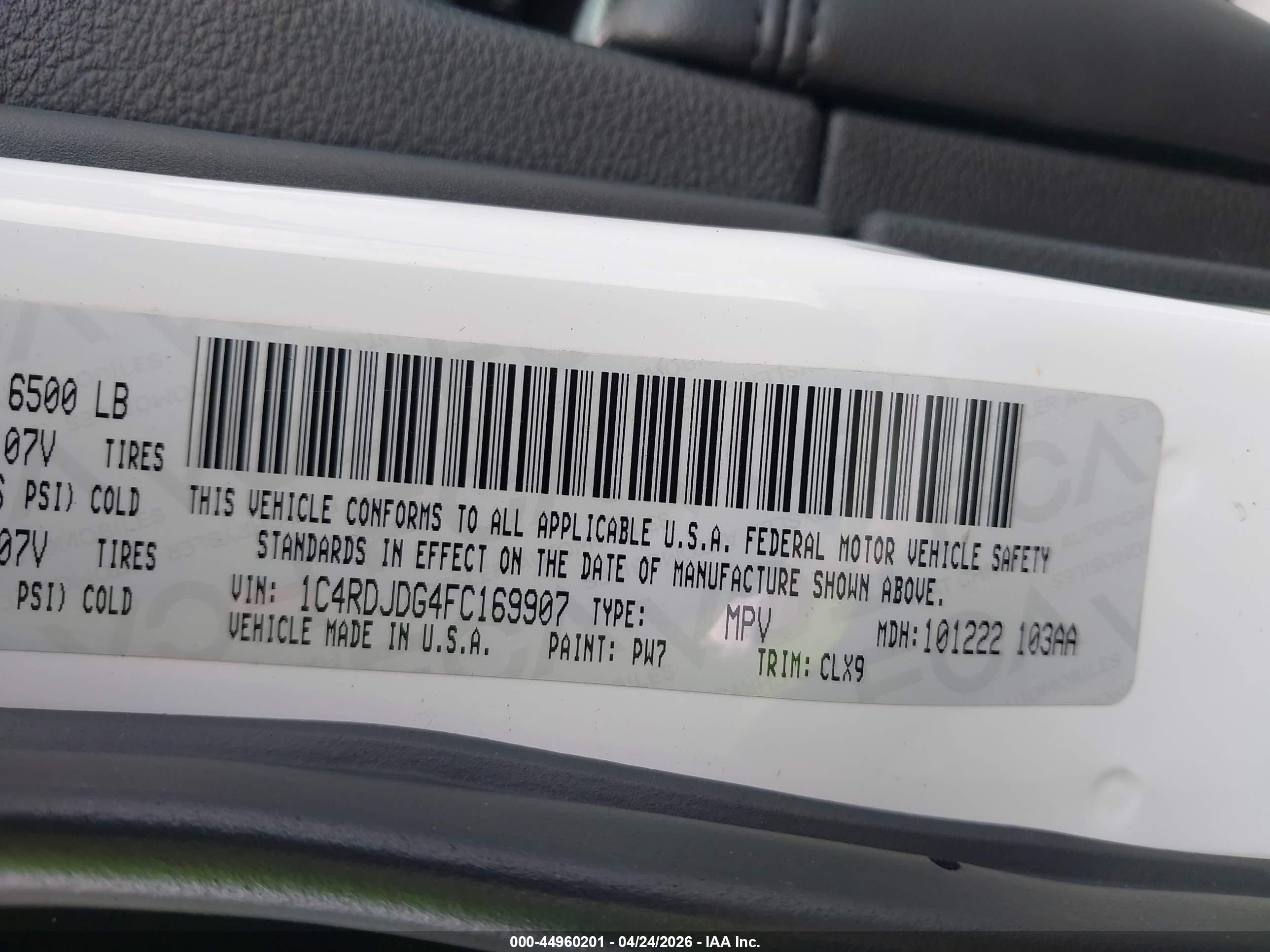 2015 Dodge Durango Limited White vin: 1C4RDJDG4FC169907