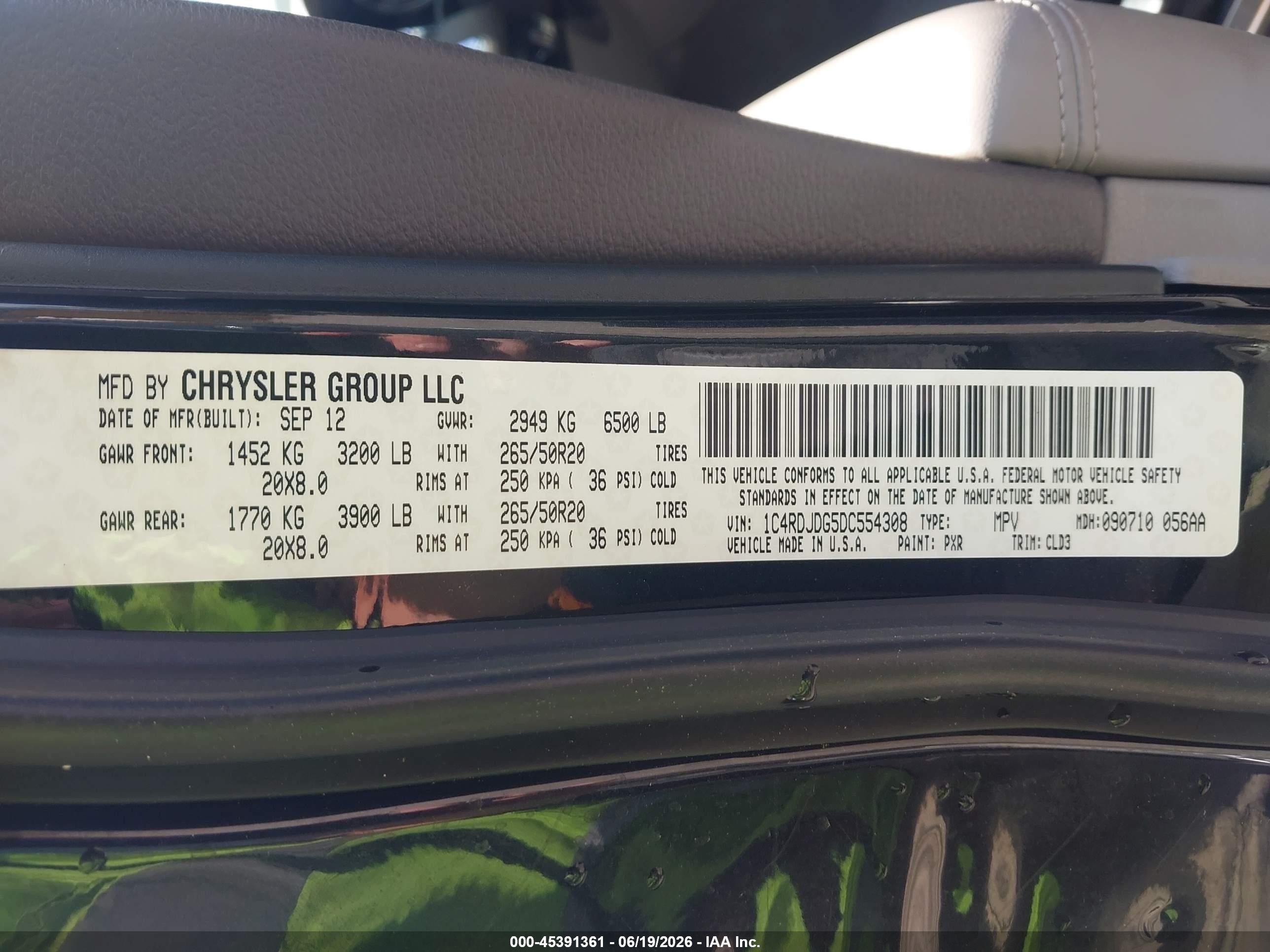 2013 Dodge Durango Crew Black vin: 1C4RDJDG5DC554308