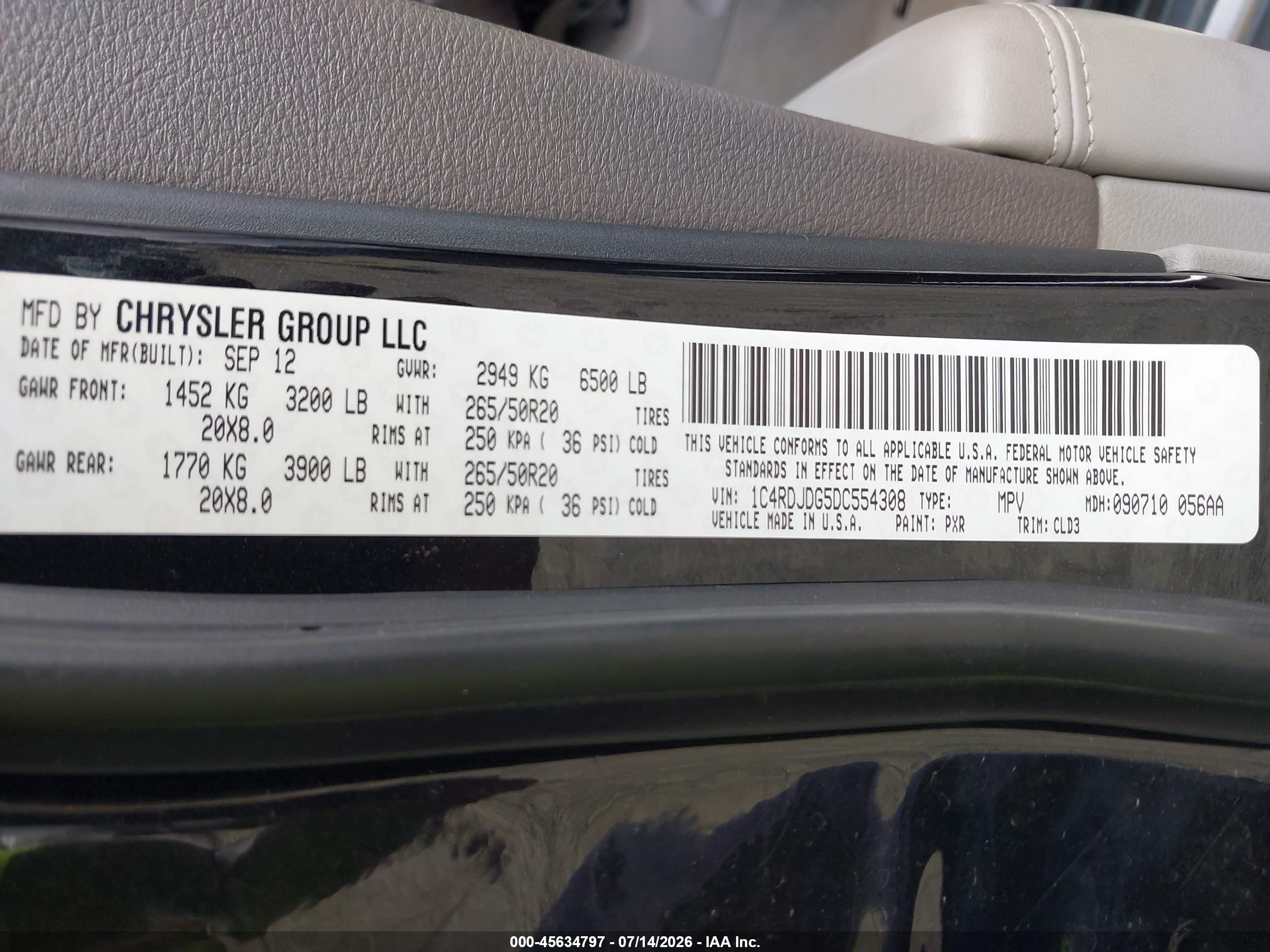 2013 Dodge Durango Crew Black vin: 1C4RDJDG5DC554308