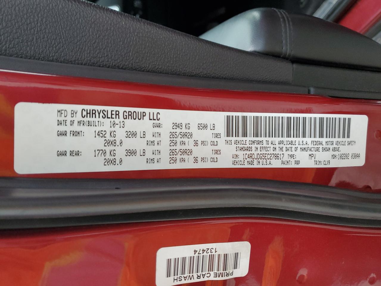 2014 Dodge Durango Limited Burgundy vin: 1C4RDJDG5EC278617