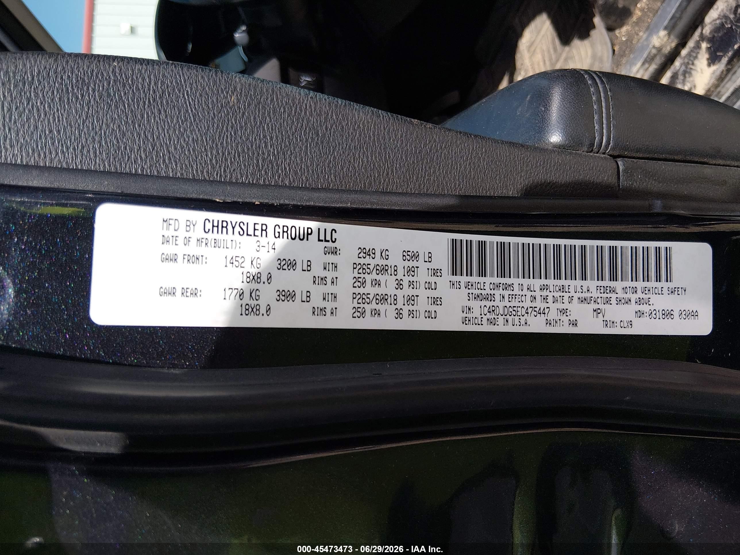 2014 Dodge Durango Limited Black vin: 1C4RDJDG5EC475447