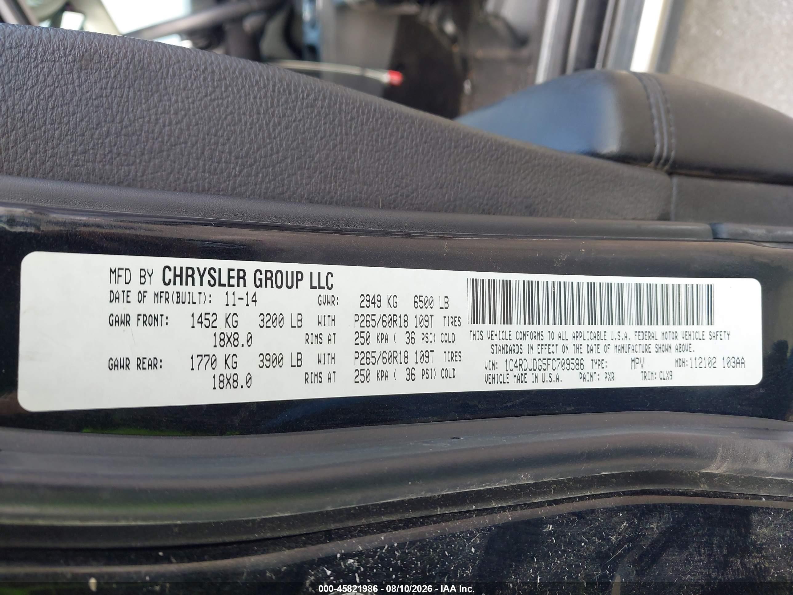 2015 Dodge Durango Limited Black vin: 1C4RDJDG5FC709586