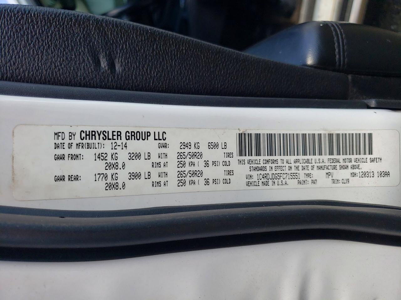 2015 Dodge Durango Limited Белый vin: 1C4RDJDG5FC715551