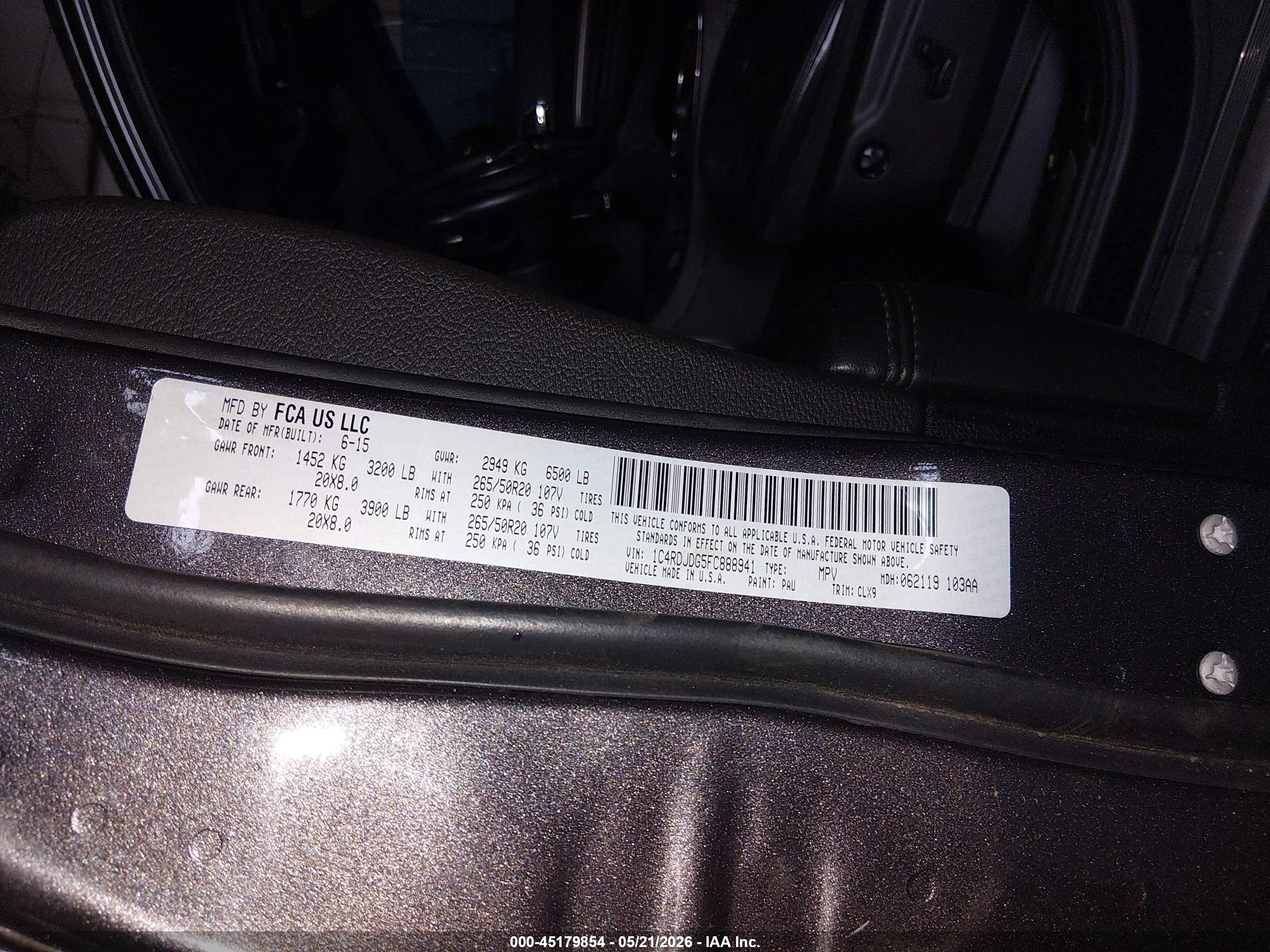 2015 Dodge Durango Limited Gray vin: 1C4RDJDG5FC888941