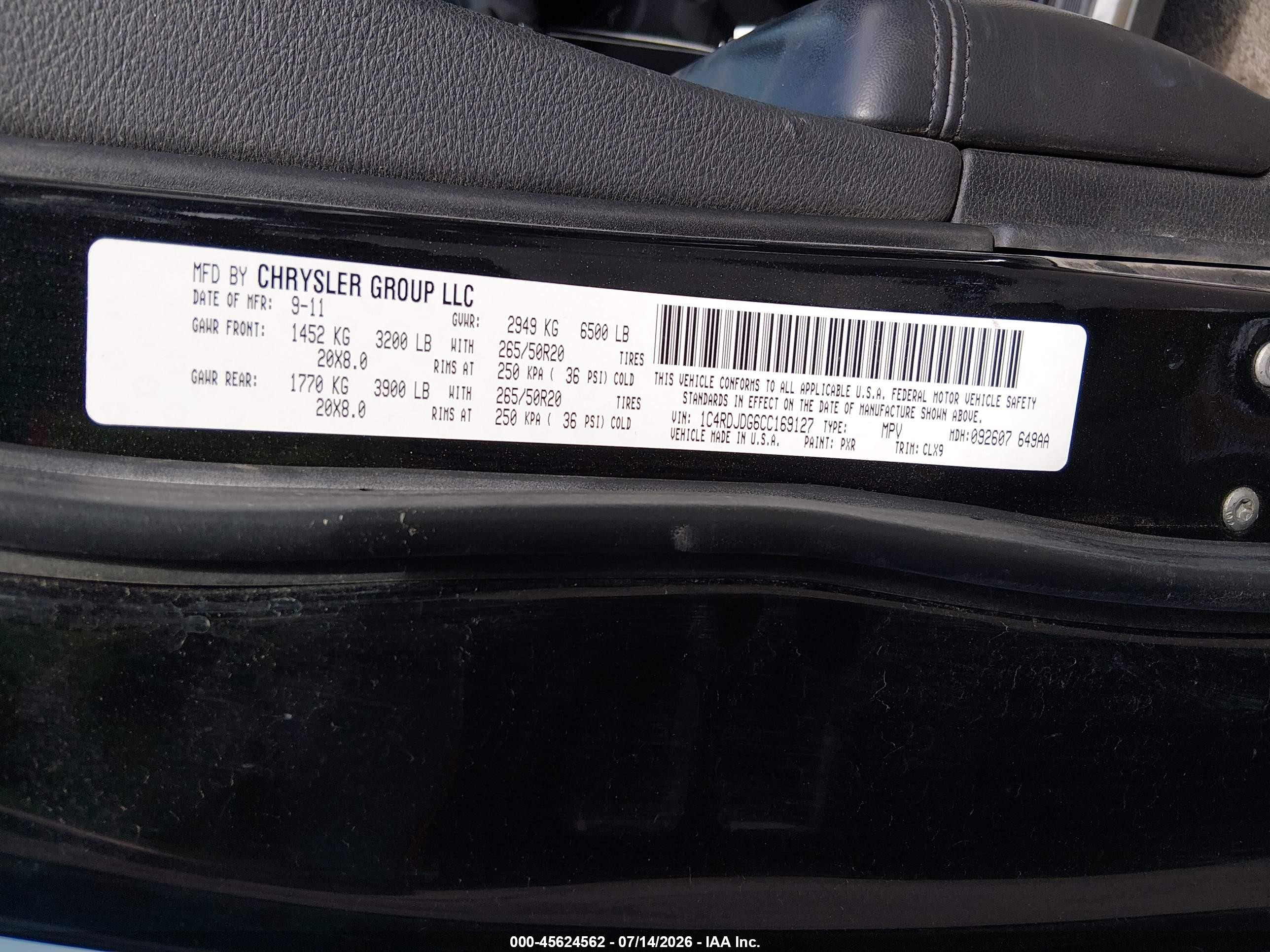 2012 Dodge Durango Crew Черный vin: 1C4RDJDG6CC169127