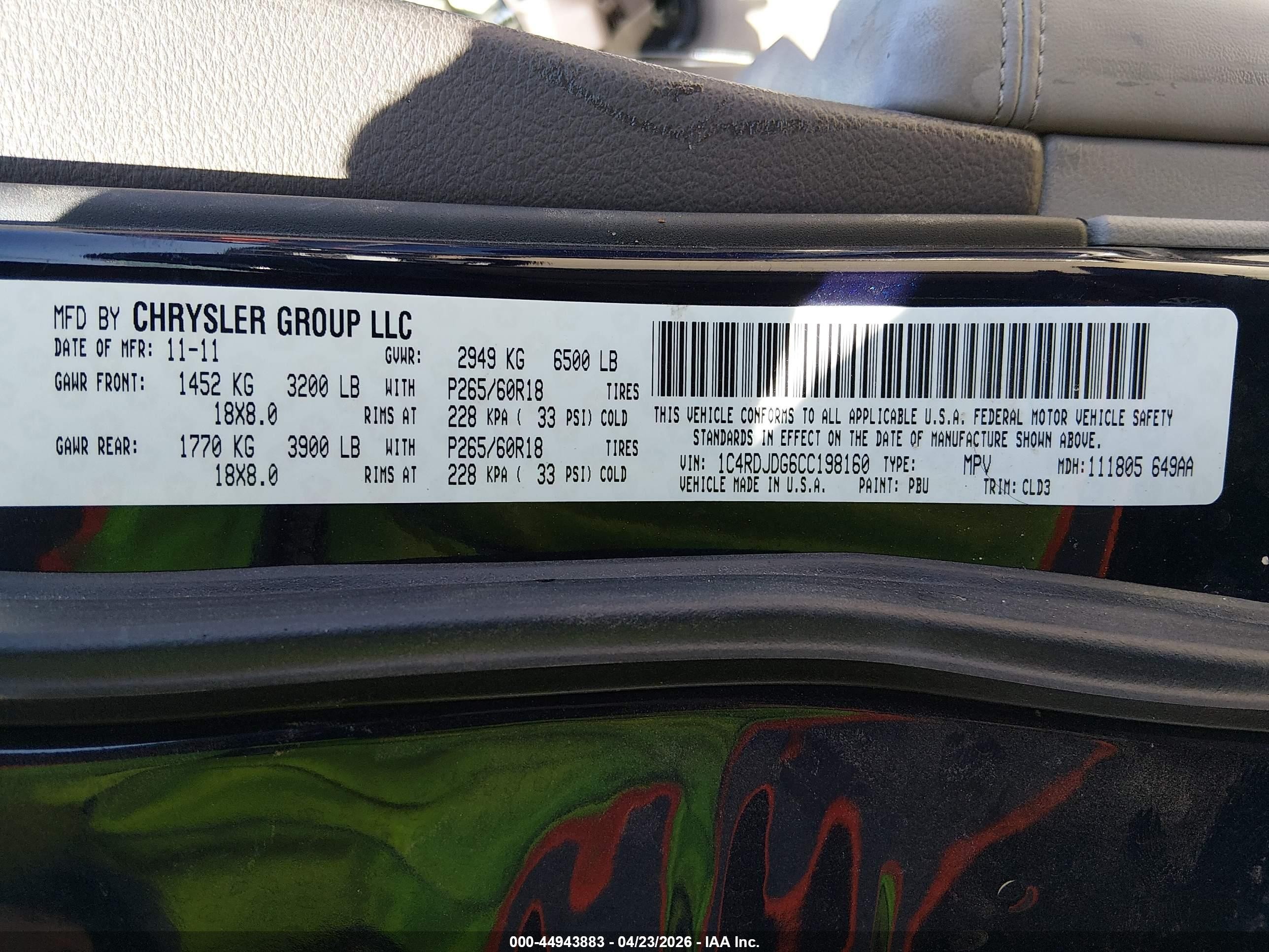 2012 Dodge Durango Crew Blue vin: 1C4RDJDG6CC198160