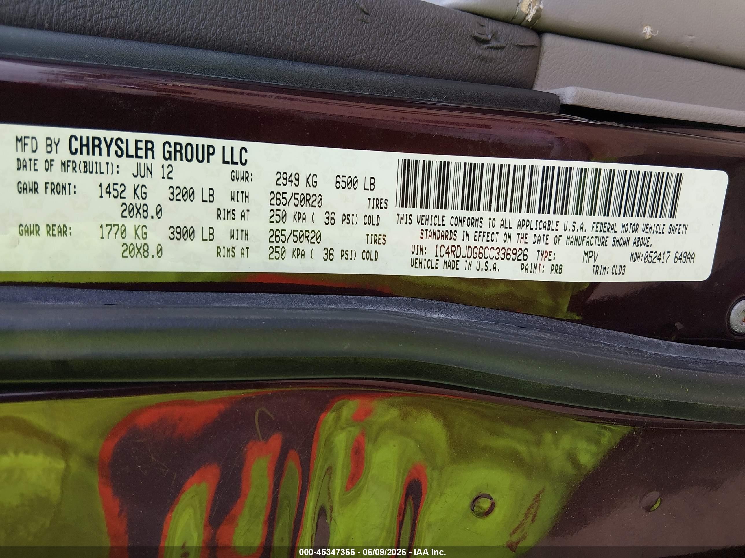 2012 Dodge Durango Crew Purple vin: 1C4RDJDG6CC336926