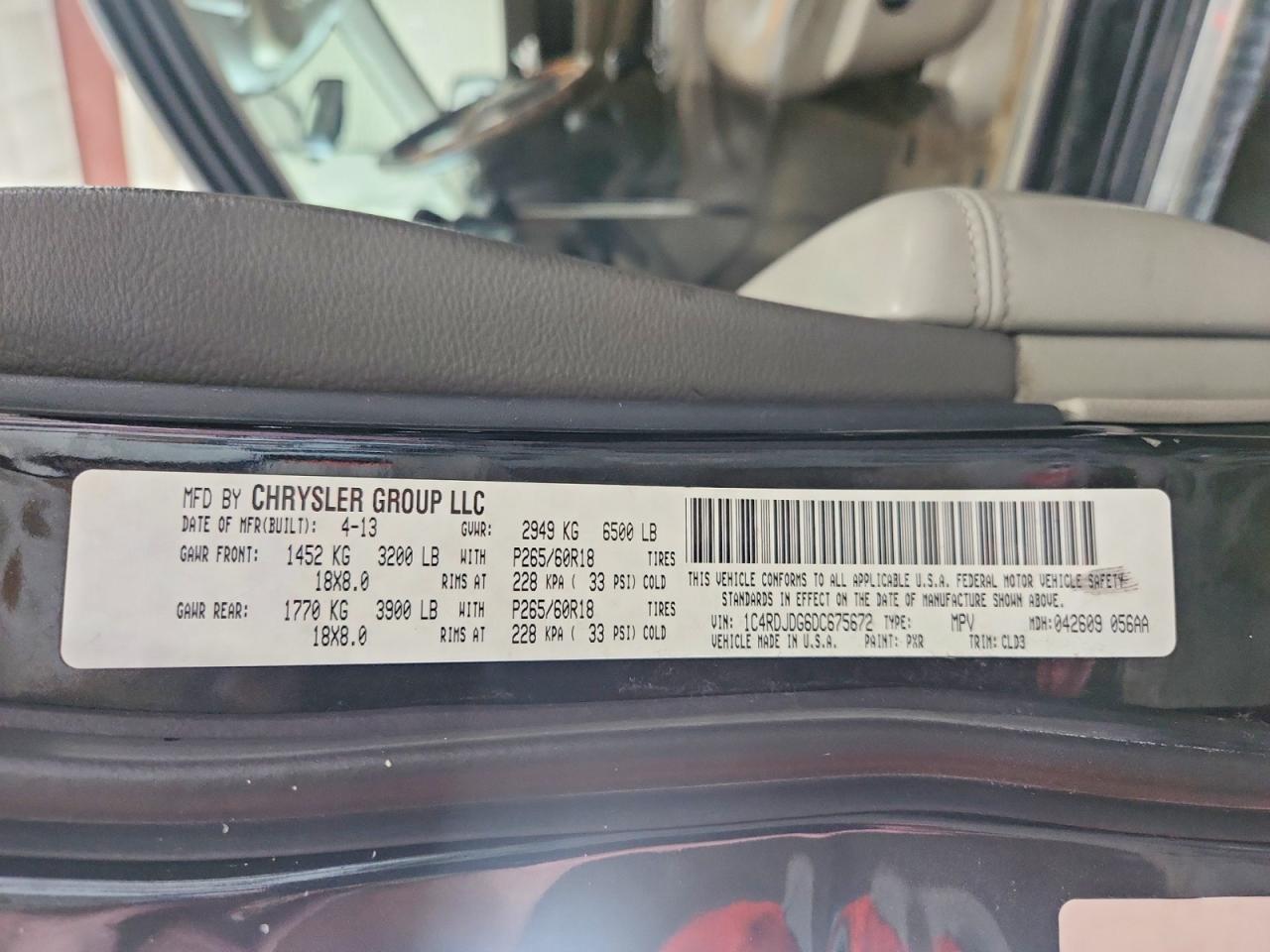 2013 Dodge Durango Crew Black vin: 1C4RDJDG6DC675672