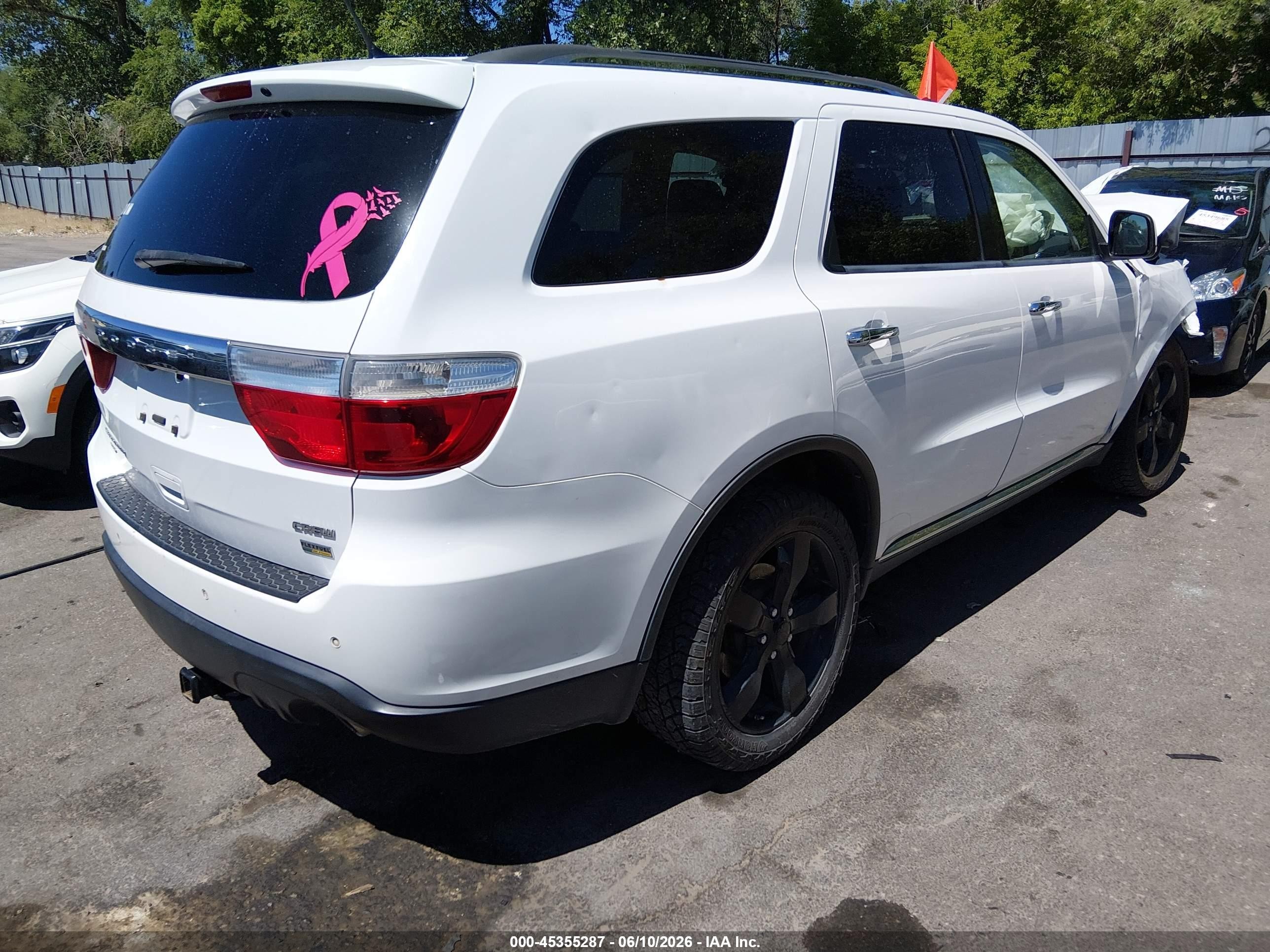 2013 Dodge Durango Crew White vin: 1C4RDJDG6DC701106