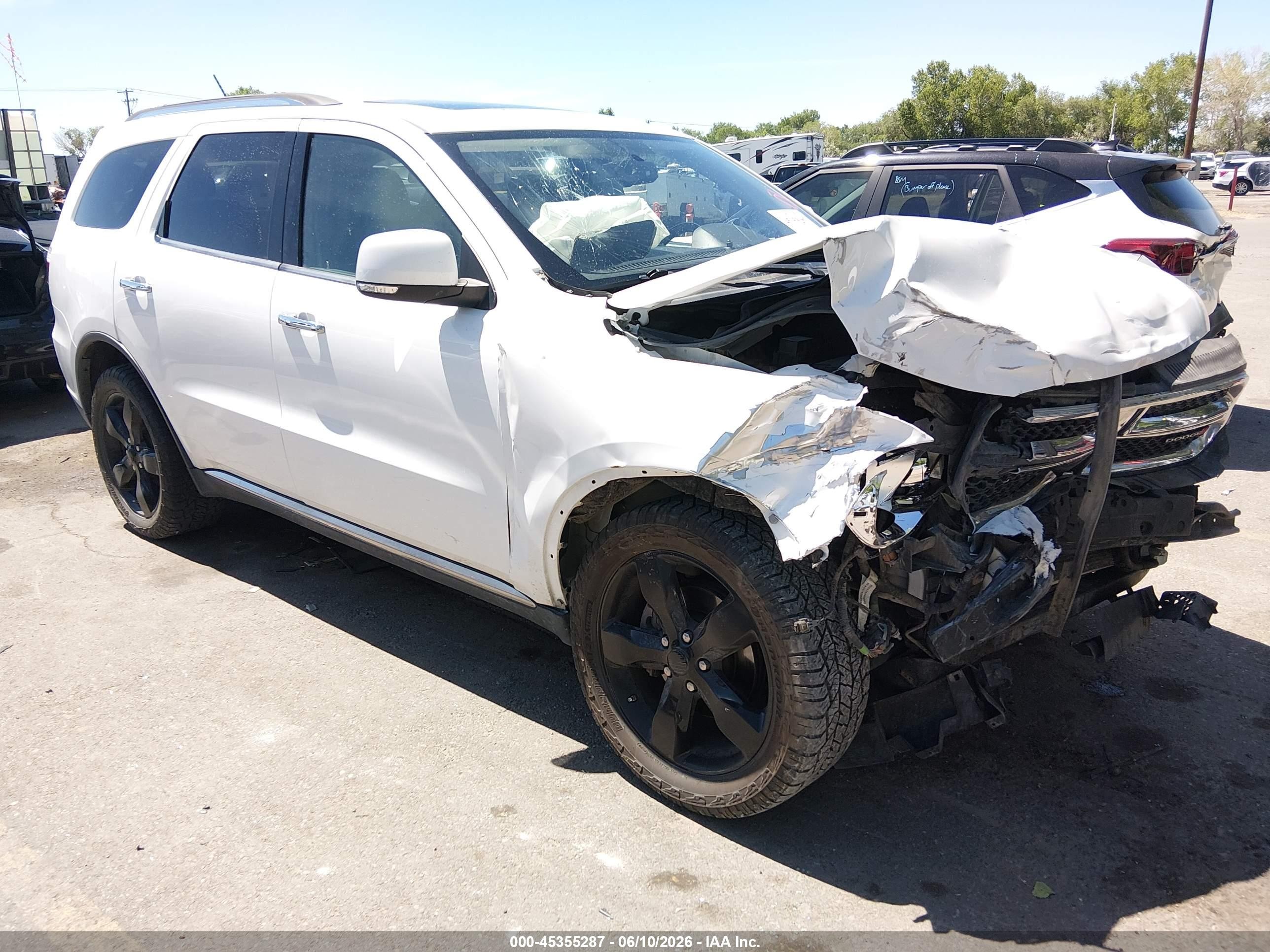 2013 Dodge Durango Crew White vin: 1C4RDJDG6DC701106