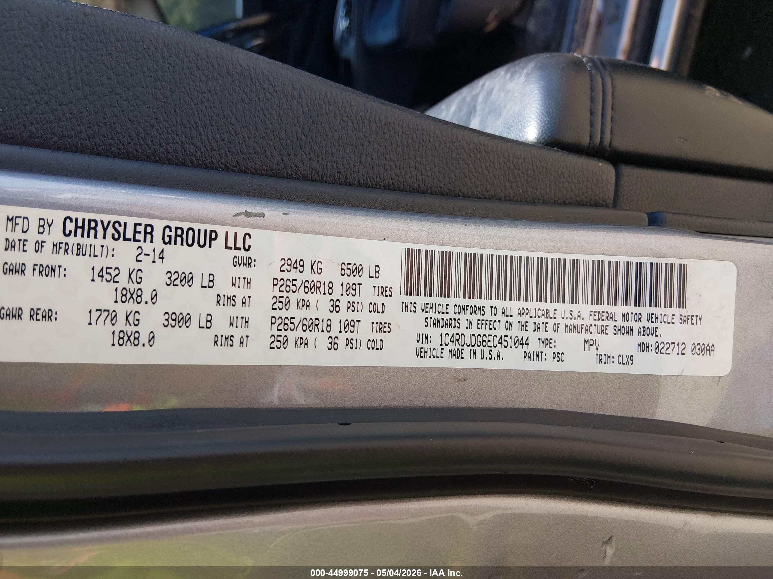 2014 Dodge Durango Limited Silver vin: 1C4RDJDG6EC451044
