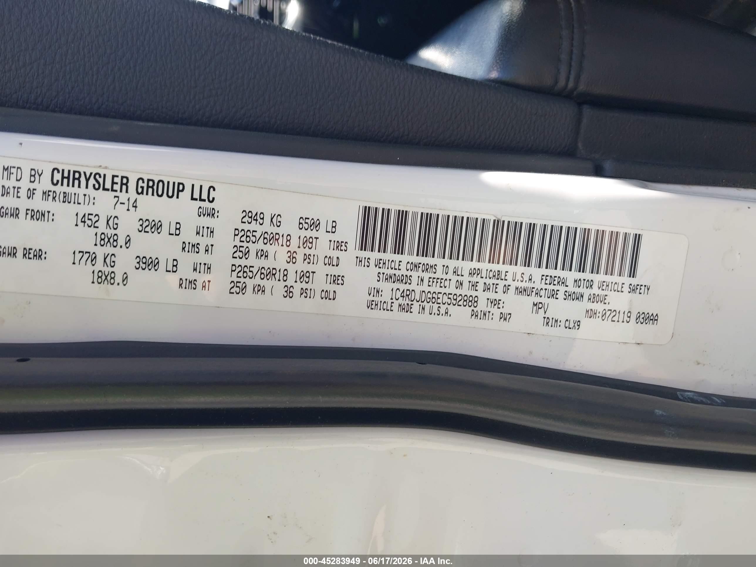 2014 Dodge Durango Limited White vin: 1C4RDJDG6EC592888