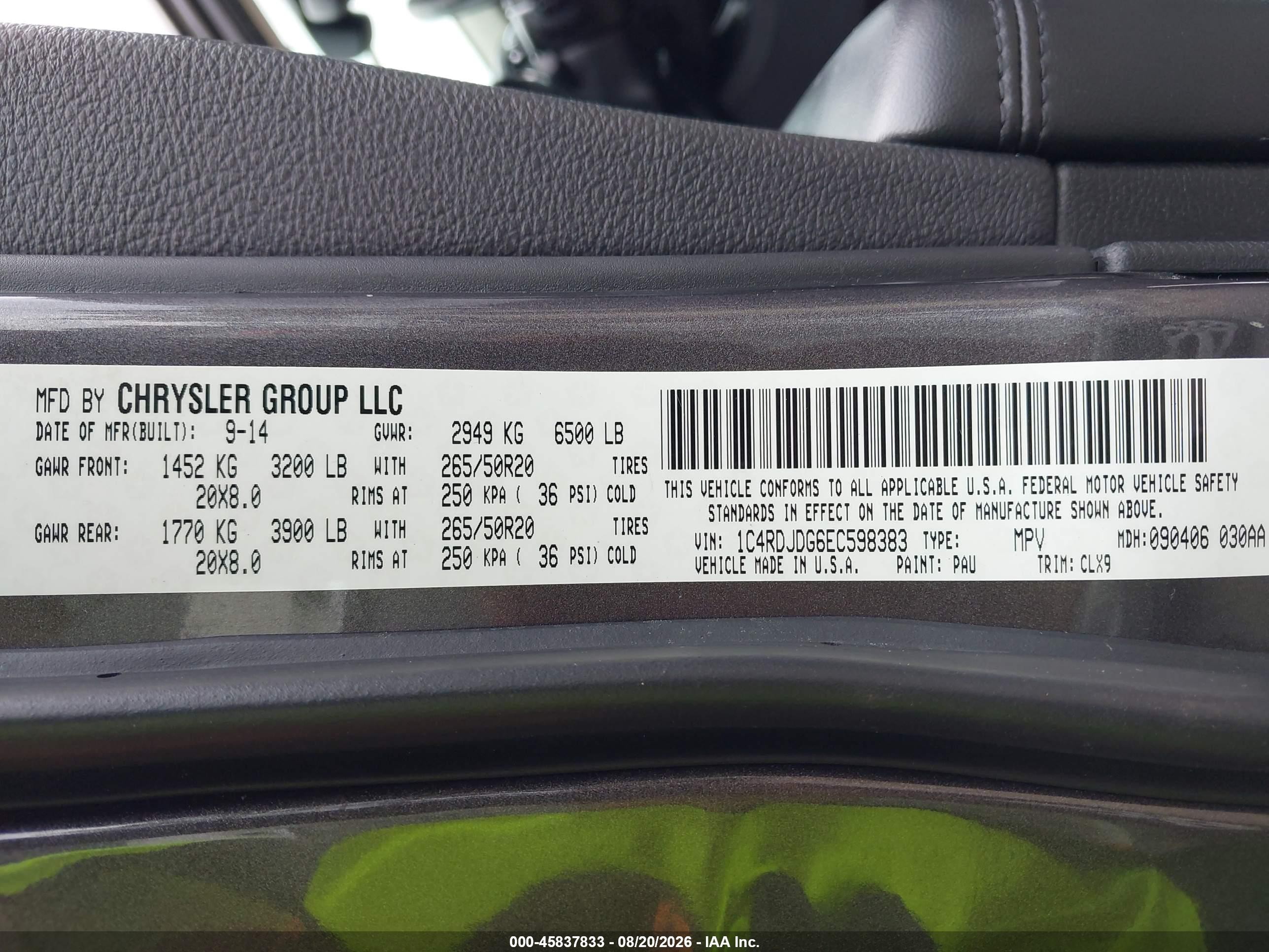 2014 Dodge Durango Limited Black vin: 1C4RDJDG6EC598383