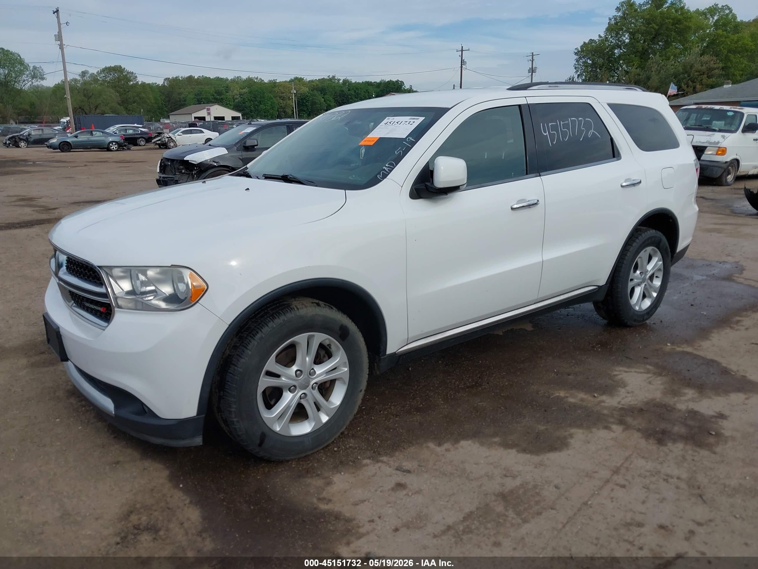 2013 Dodge Durango Crew White vin: 1C4RDJDG7DC664597