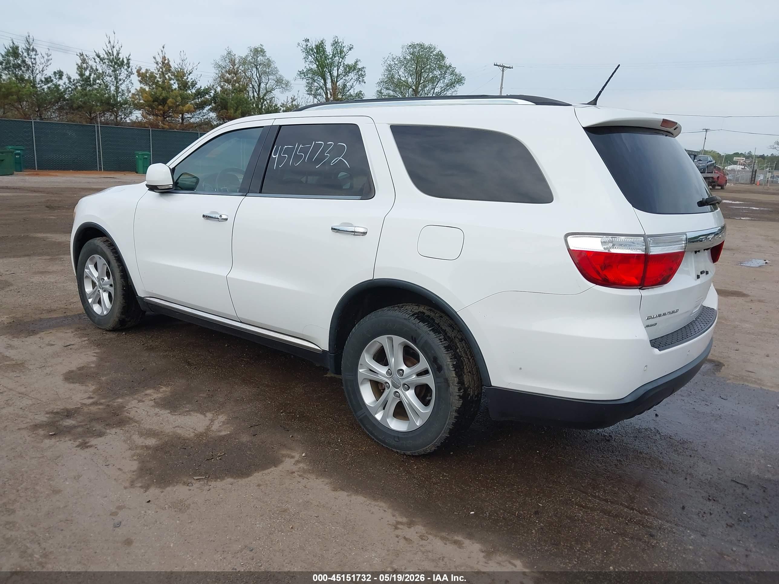 2013 Dodge Durango Crew White vin: 1C4RDJDG7DC664597
