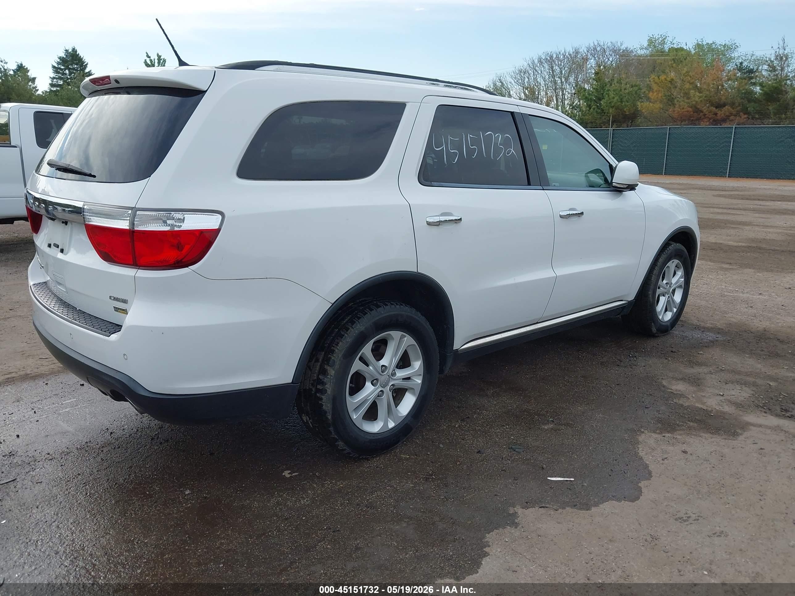 2013 Dodge Durango Crew White vin: 1C4RDJDG7DC664597