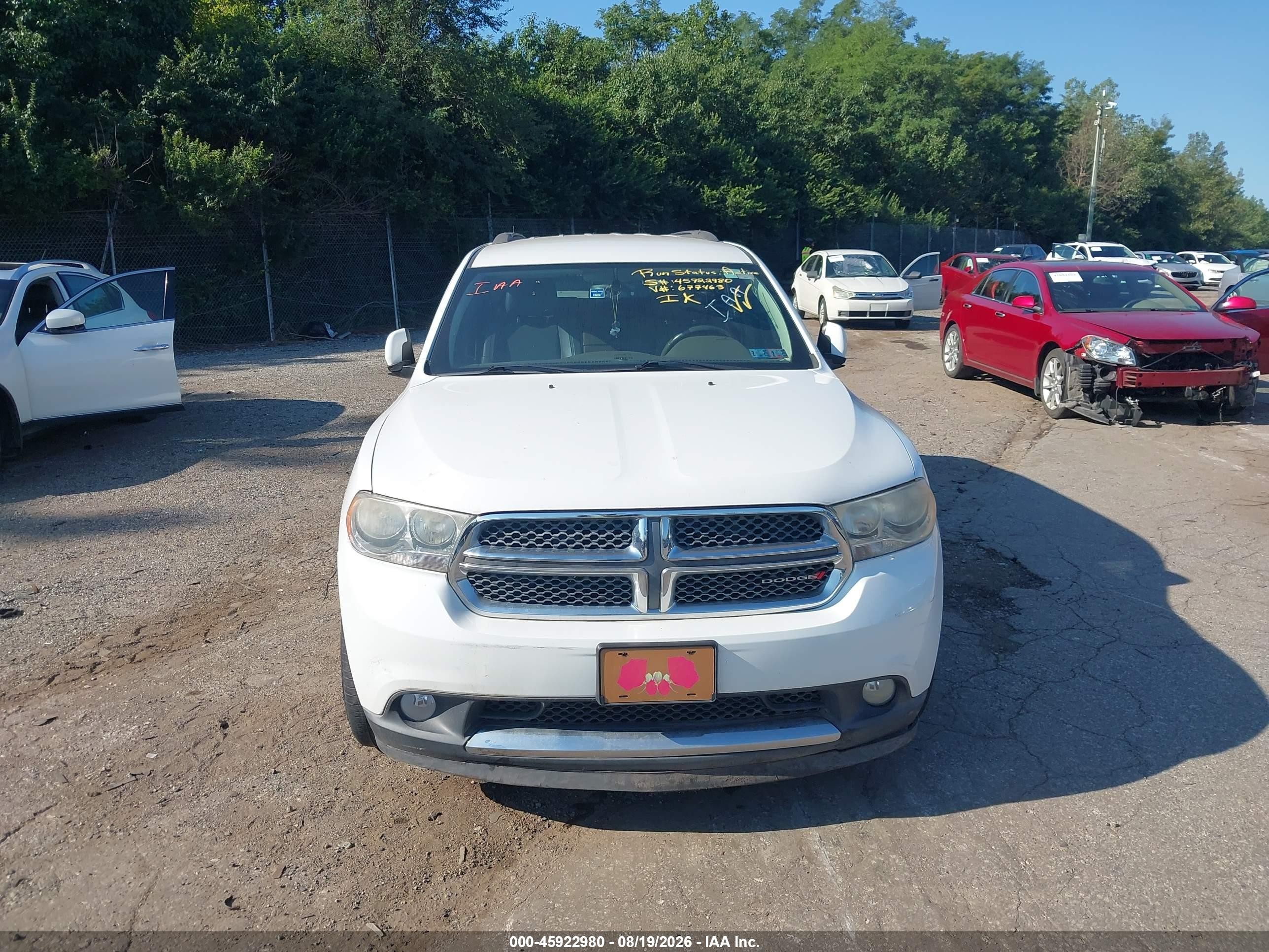 2013 Dodge Durango Crew White vin: 1C4RDJDG7DC677463