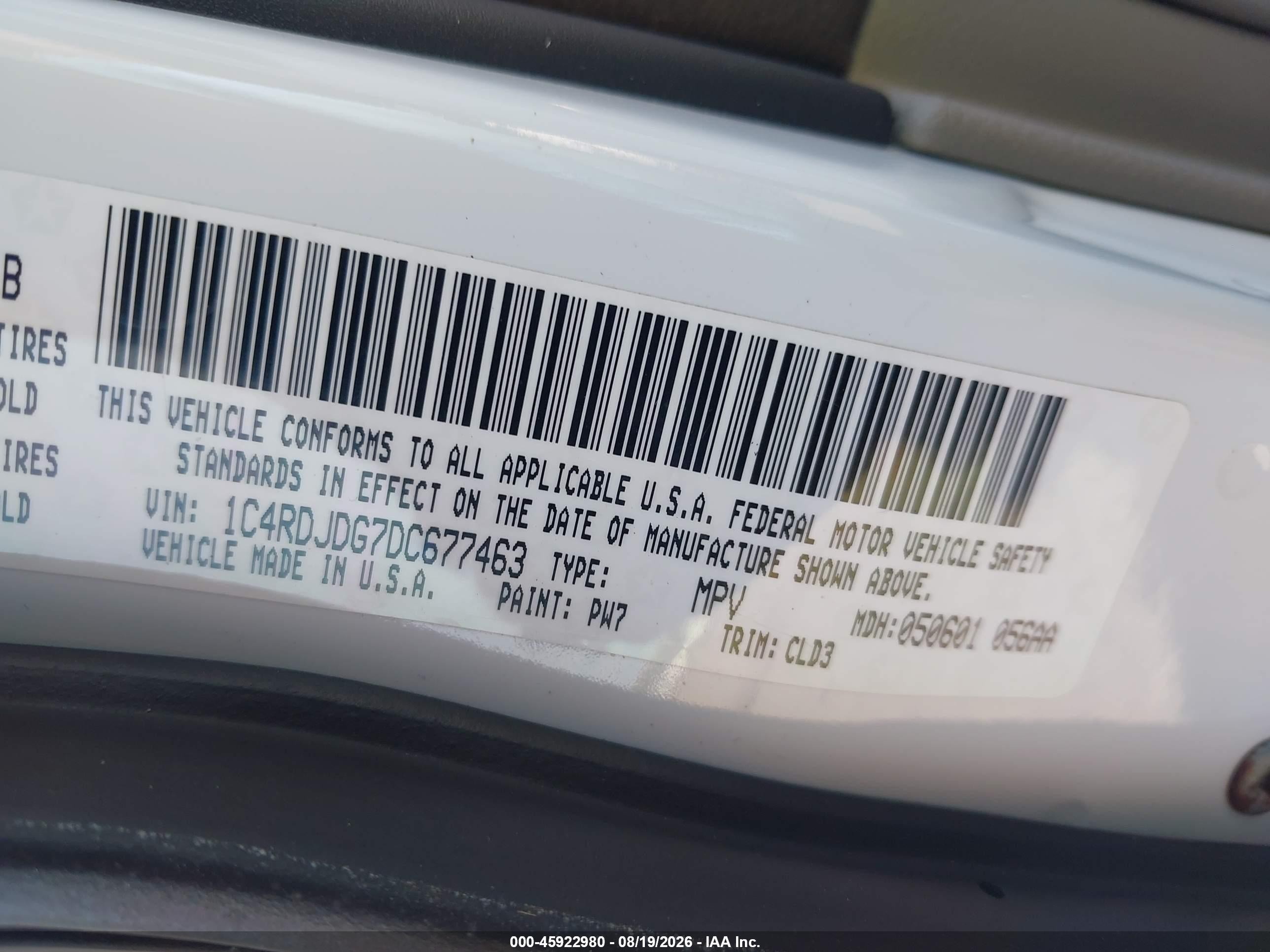 2013 Dodge Durango Crew White vin: 1C4RDJDG7DC677463