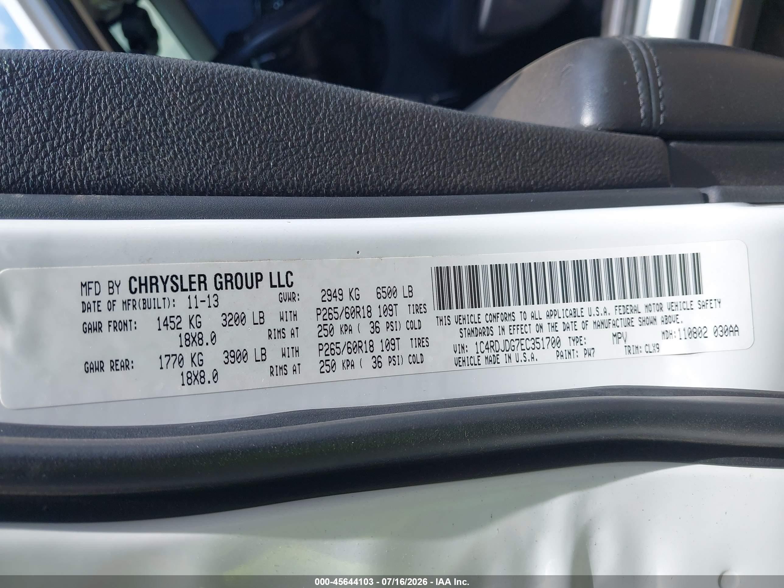 2014 Dodge Durango Limited White vin: 1C4RDJDG7EC351700