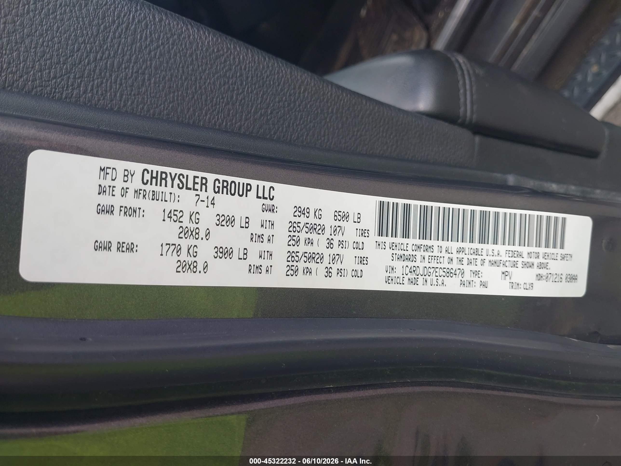 2014 Dodge Durango Limited Gray vin: 1C4RDJDG7EC586470