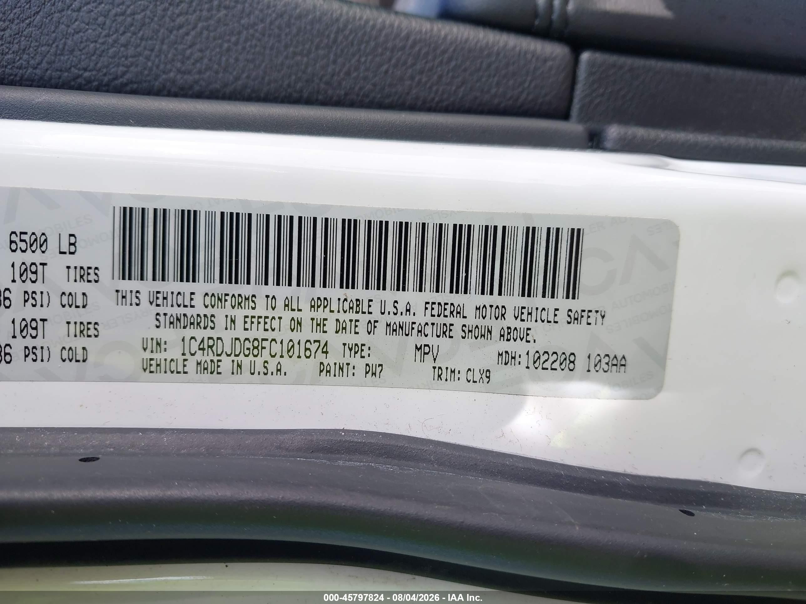 2015 Dodge Durango Limited White vin: 1C4RDJDG8FC101674