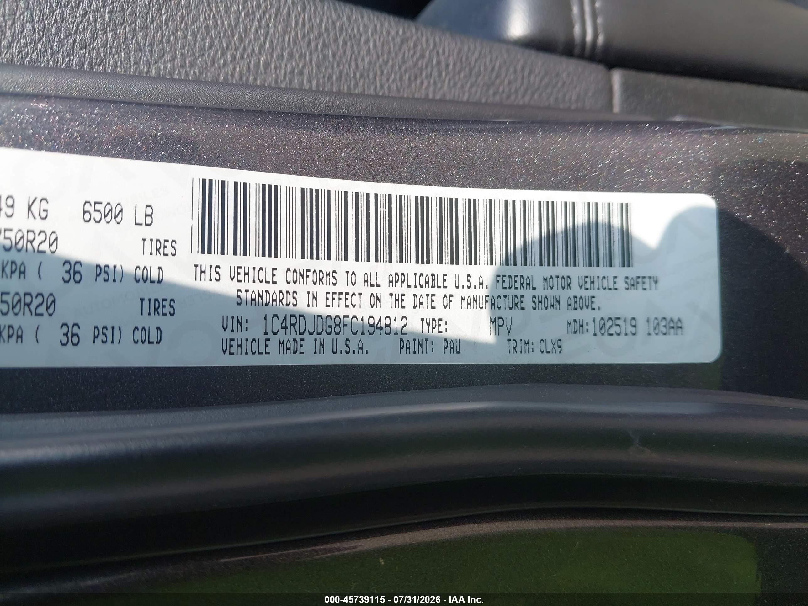 2015 Dodge Durango Limited Gray vin: 1C4RDJDG8FC194812