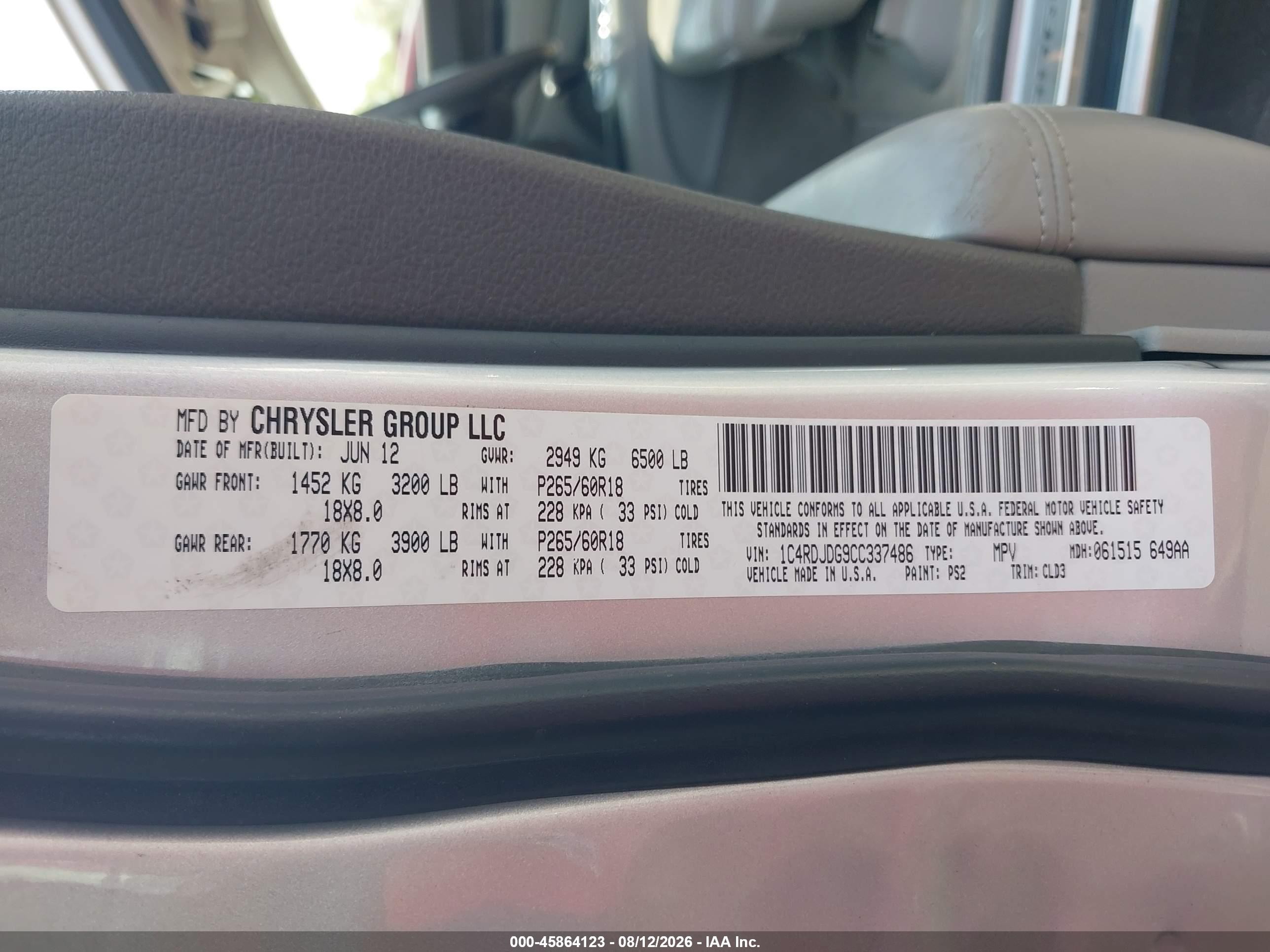 2012 Dodge Durango Crew Silver vin: 1C4RDJDG9CC337486