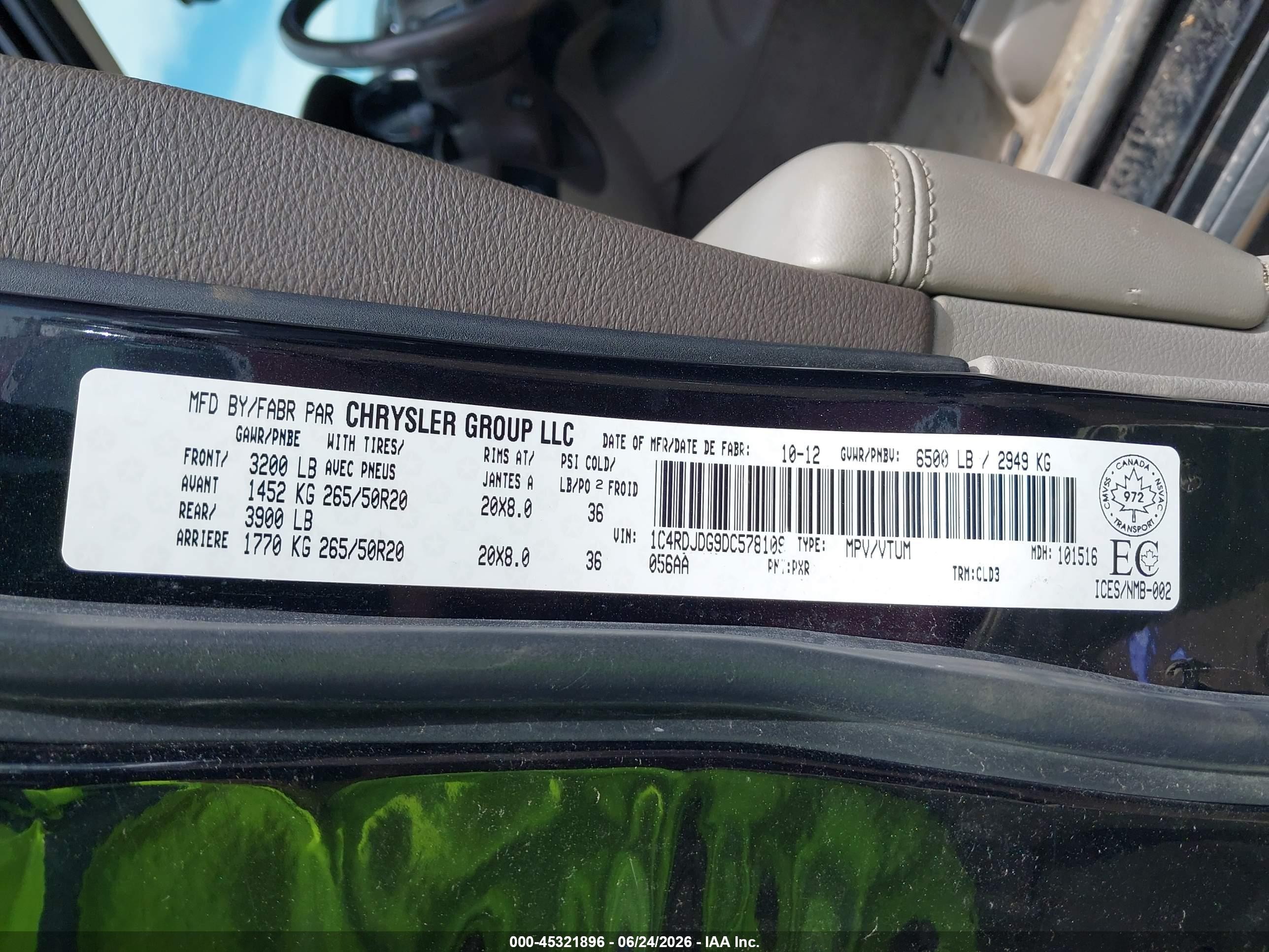 2013 Dodge Durango Crew Plus Black vin: 1C4RDJDG9DC578109