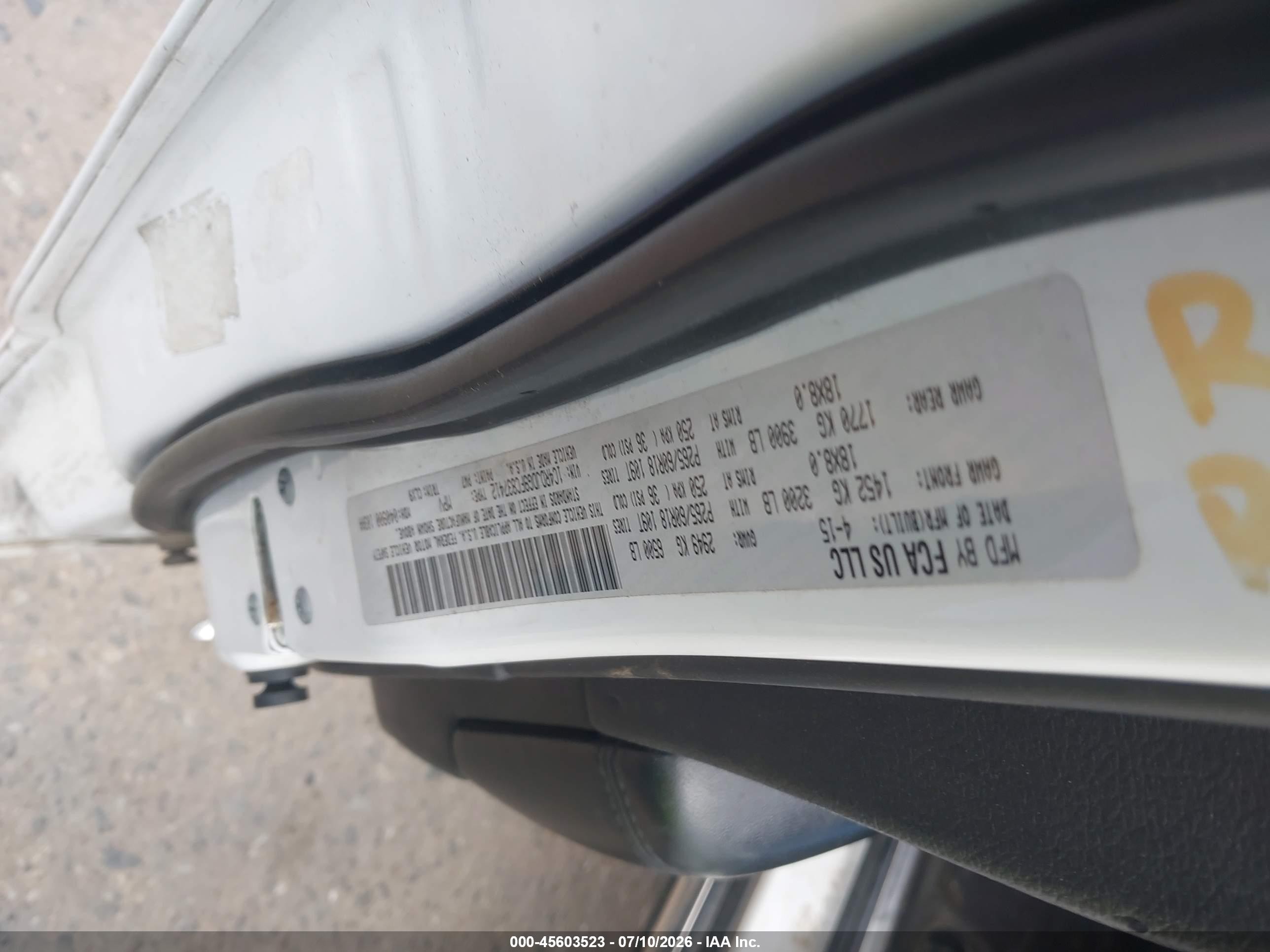 2015 Dodge Durango Limited Белый vin: 1C4RDJDG9FC837412