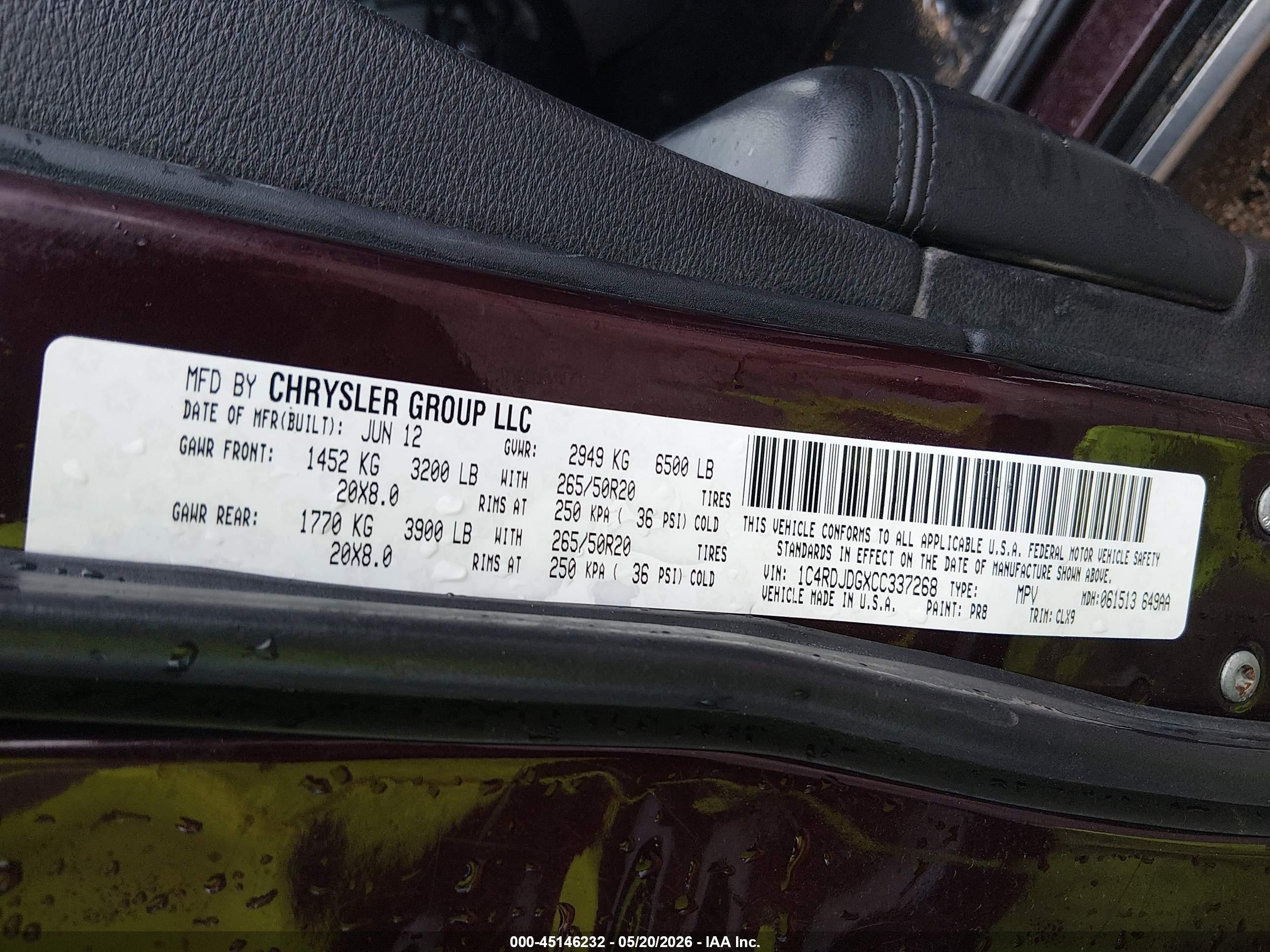 2012 Dodge Durango Crew Red vin: 1C4RDJDGXCC337268