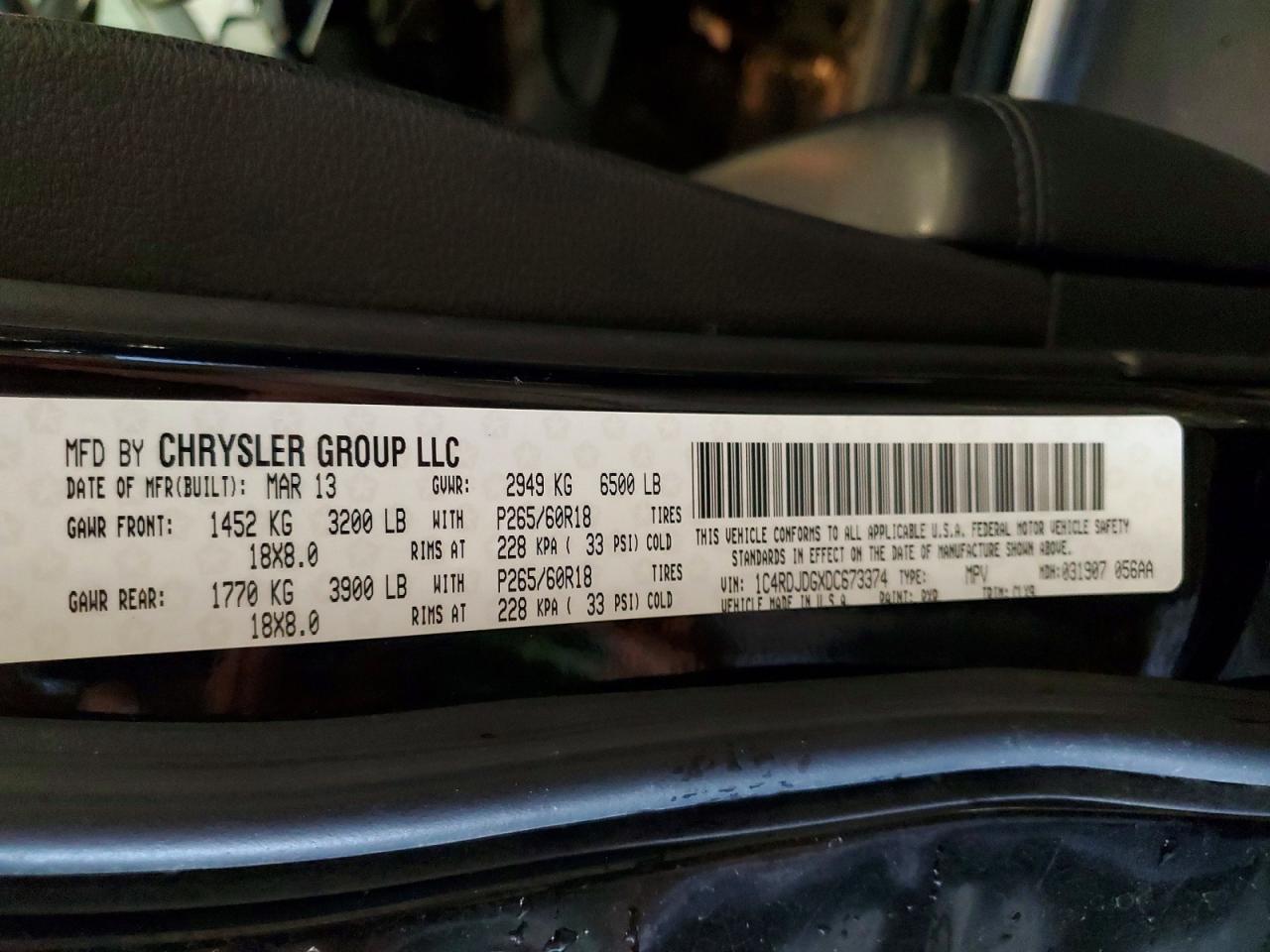 2013 Dodge Durango Crew Black vin: 1C4RDJDGXDC673374